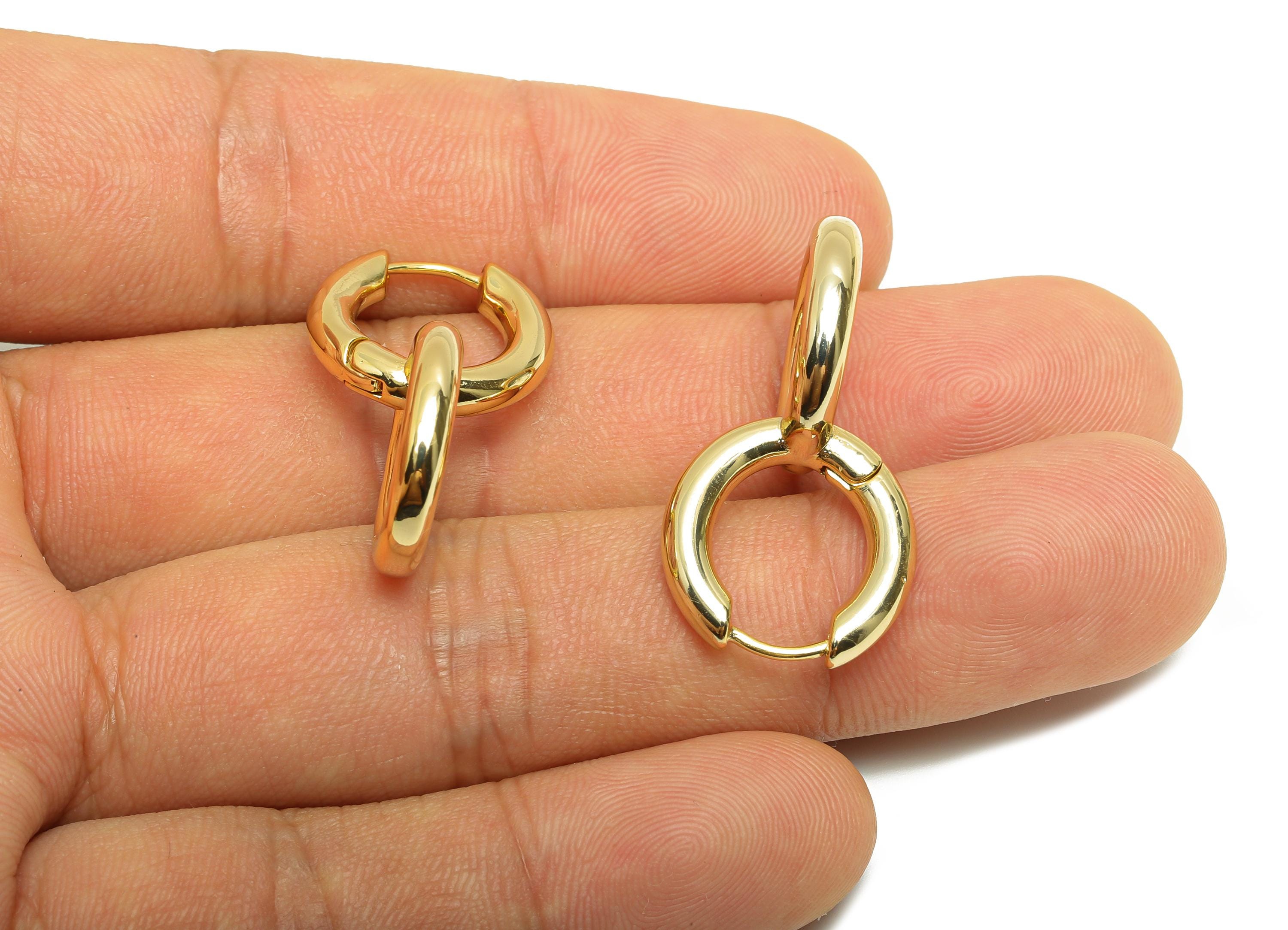Brass Double Hoop Earring - Gold Huggie Earring for Girls - Thick Circle Daily Wear Ear - 18K Real Gold Plated - 31.81x16.77x3.4mm - RGP9050 - DOMEDBAZAAR