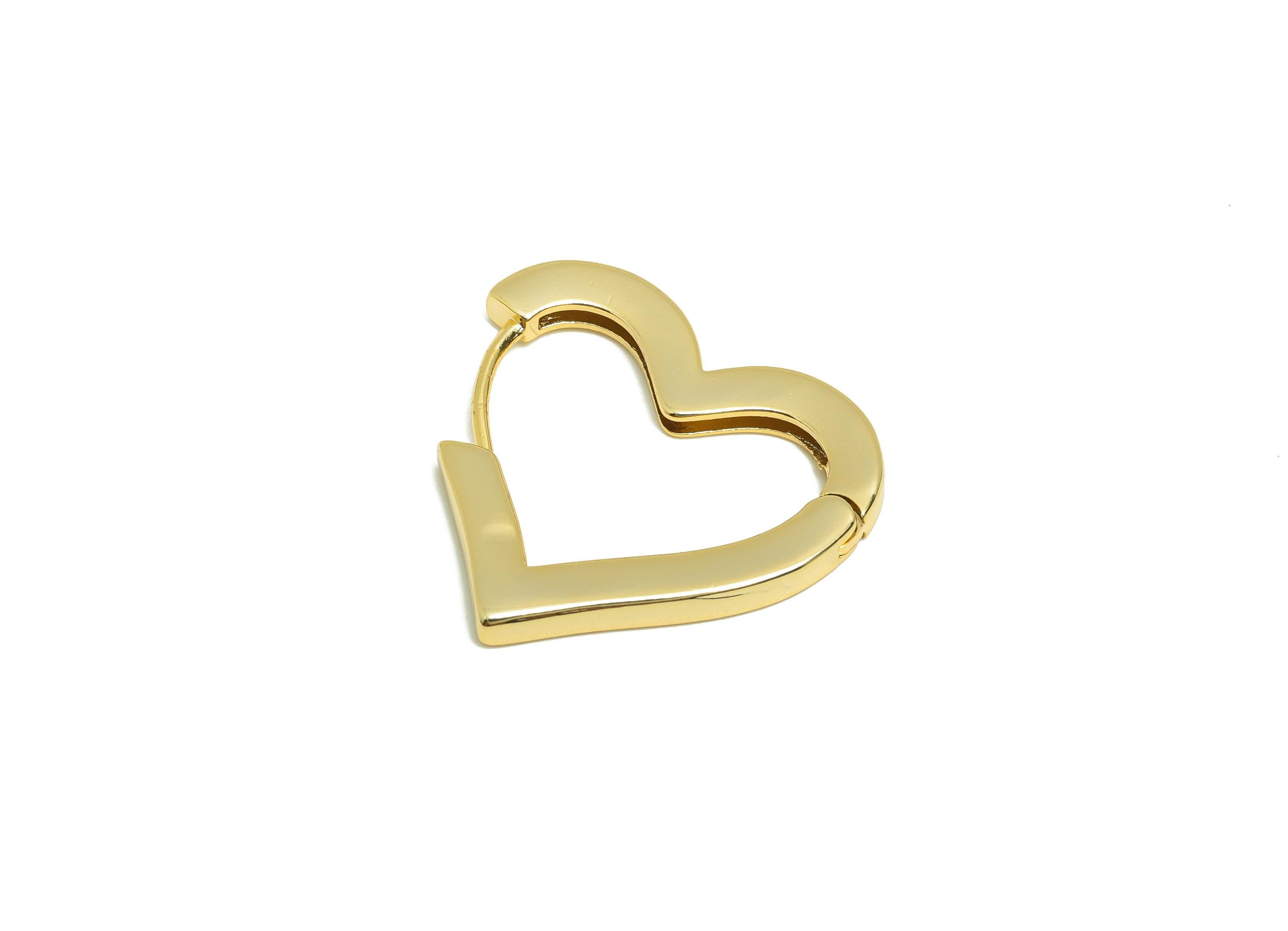 Brass Heart Hoop Earring - Gold Huggie Earring for Girl&#39;s - Heart Valentine&#39;s Day Earring - 18K Real Gold Plated -26.82x24.63x2.73mm-RGP9052 - DOMEDBAZAAR