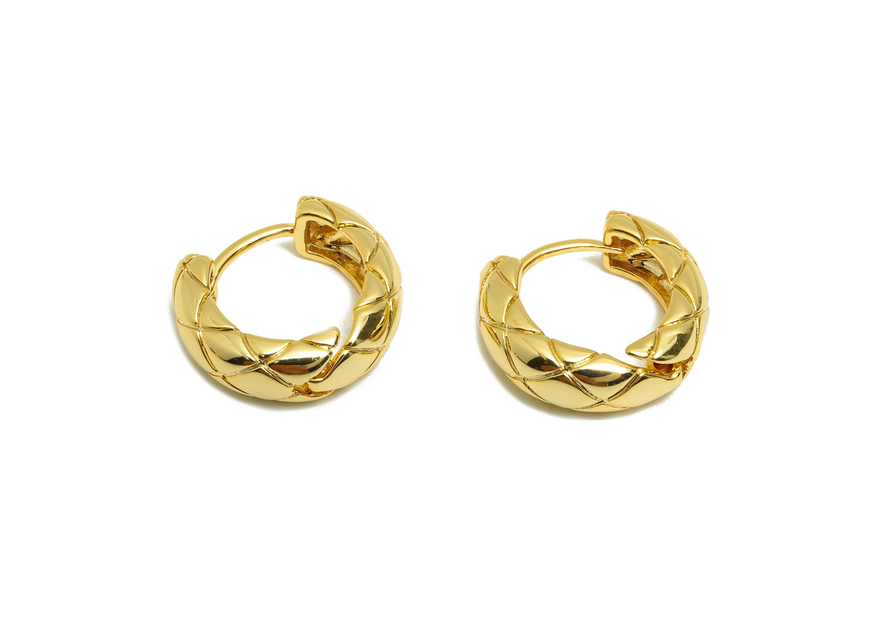 Brass Thick Hoop Earring - Gold Textured Huggie Earring - Minimalist Daily Wear Earring - 18K Real Gold Plating -15.26x13.72x2.16mm- RGP9057 - DOMEDBAZAAR