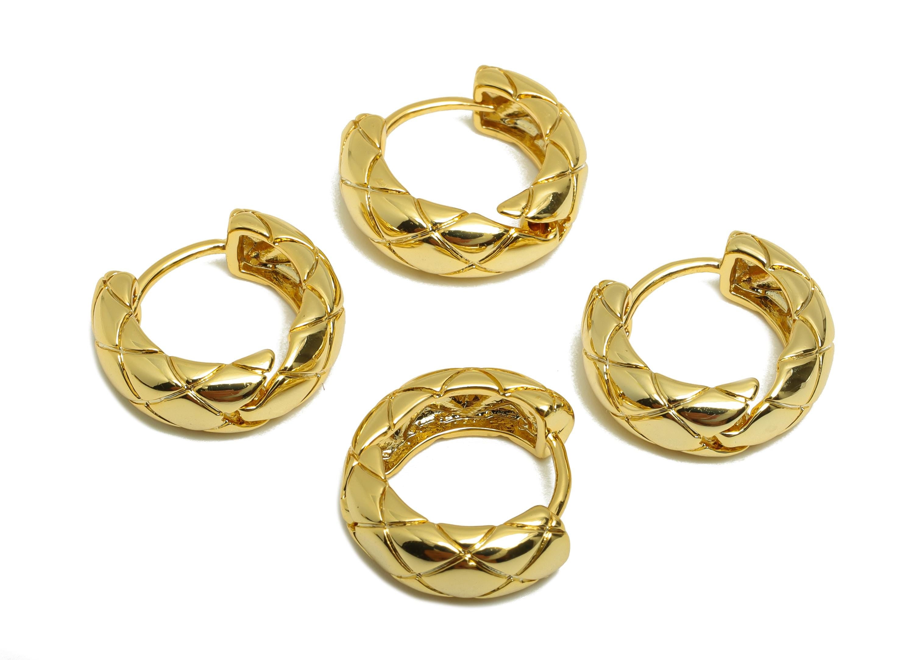 Brass Thick Hoop Earring - Gold Textured Huggie Earring - Minimalist Daily Wear Earring - 18K Real Gold Plating -15.26x13.72x2.16mm- RGP9057 - DOMEDBAZAAR