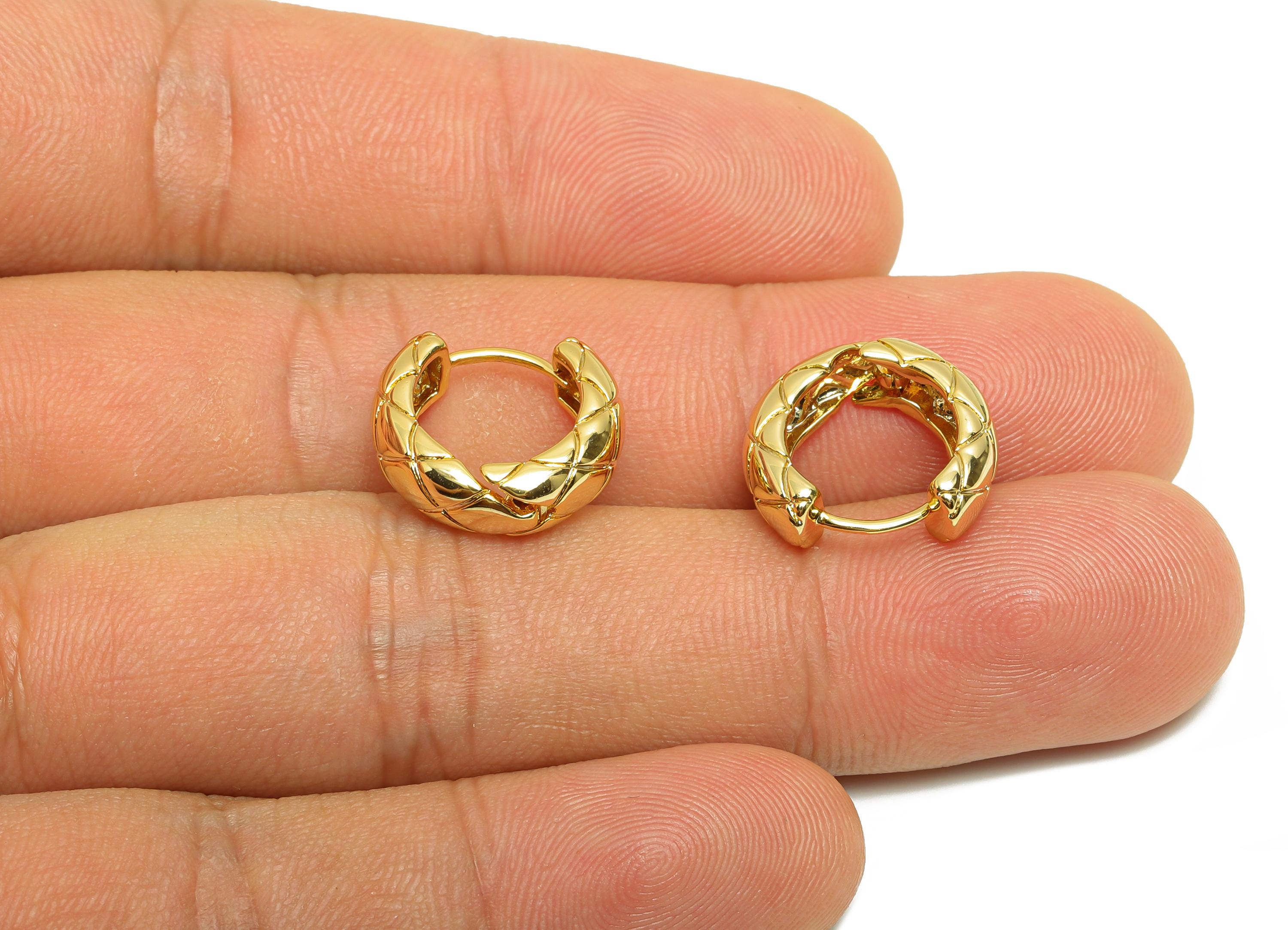 Brass Thick Hoop Earring - Gold Textured Huggie Earring - Minimalist Daily Wear Earring - 18K Real Gold Plating -15.26x13.72x2.16mm- RGP9057 - DOMEDBAZAAR