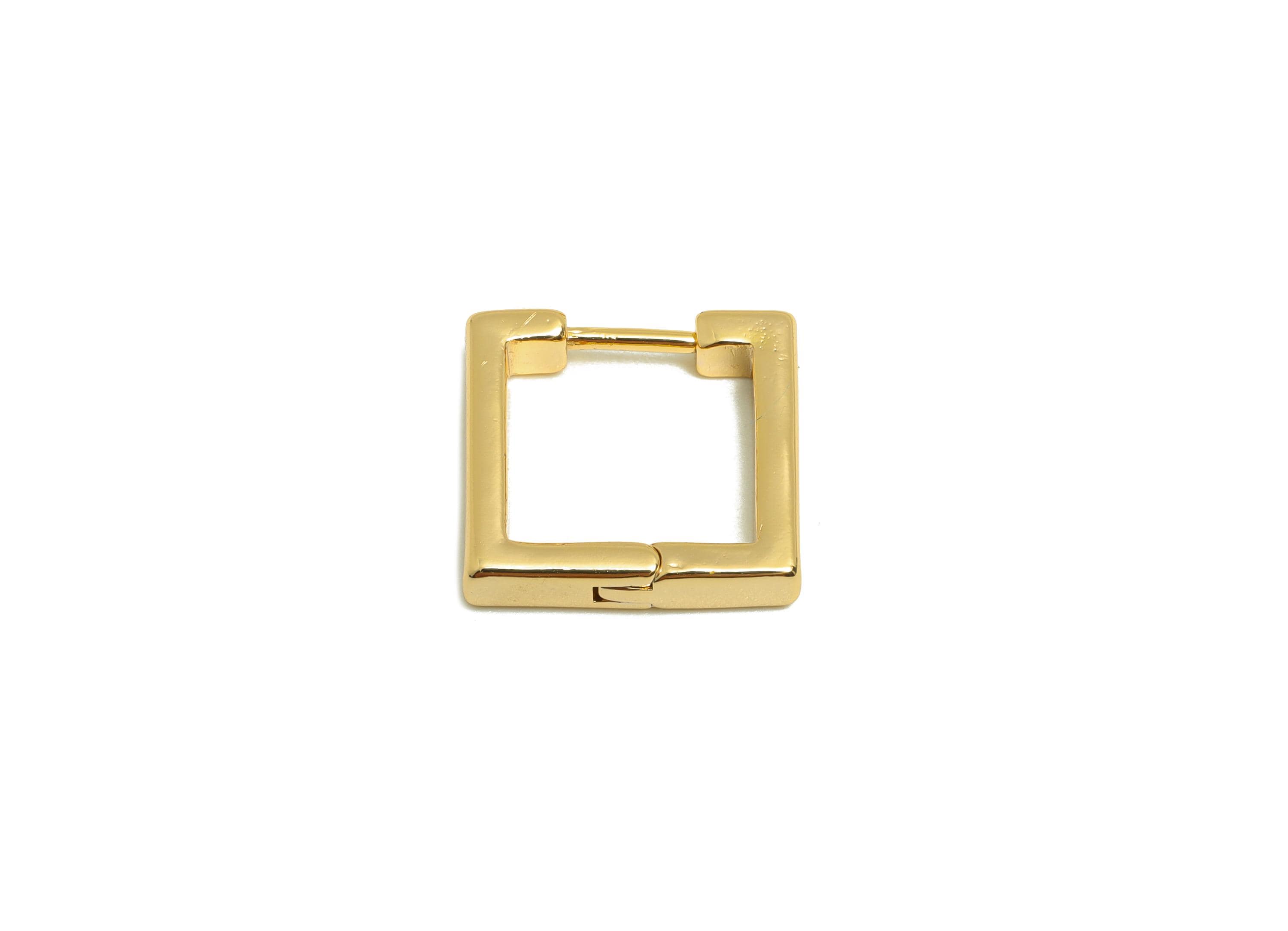 Brass Square Earring - Gold Minimalist Huggie Earring for Girl&#39;s - Square Daily Wear Ear - 18K Real Gold Plated - 14x13.56x3.02mm - RGP9058 - DOMEDBAZAAR