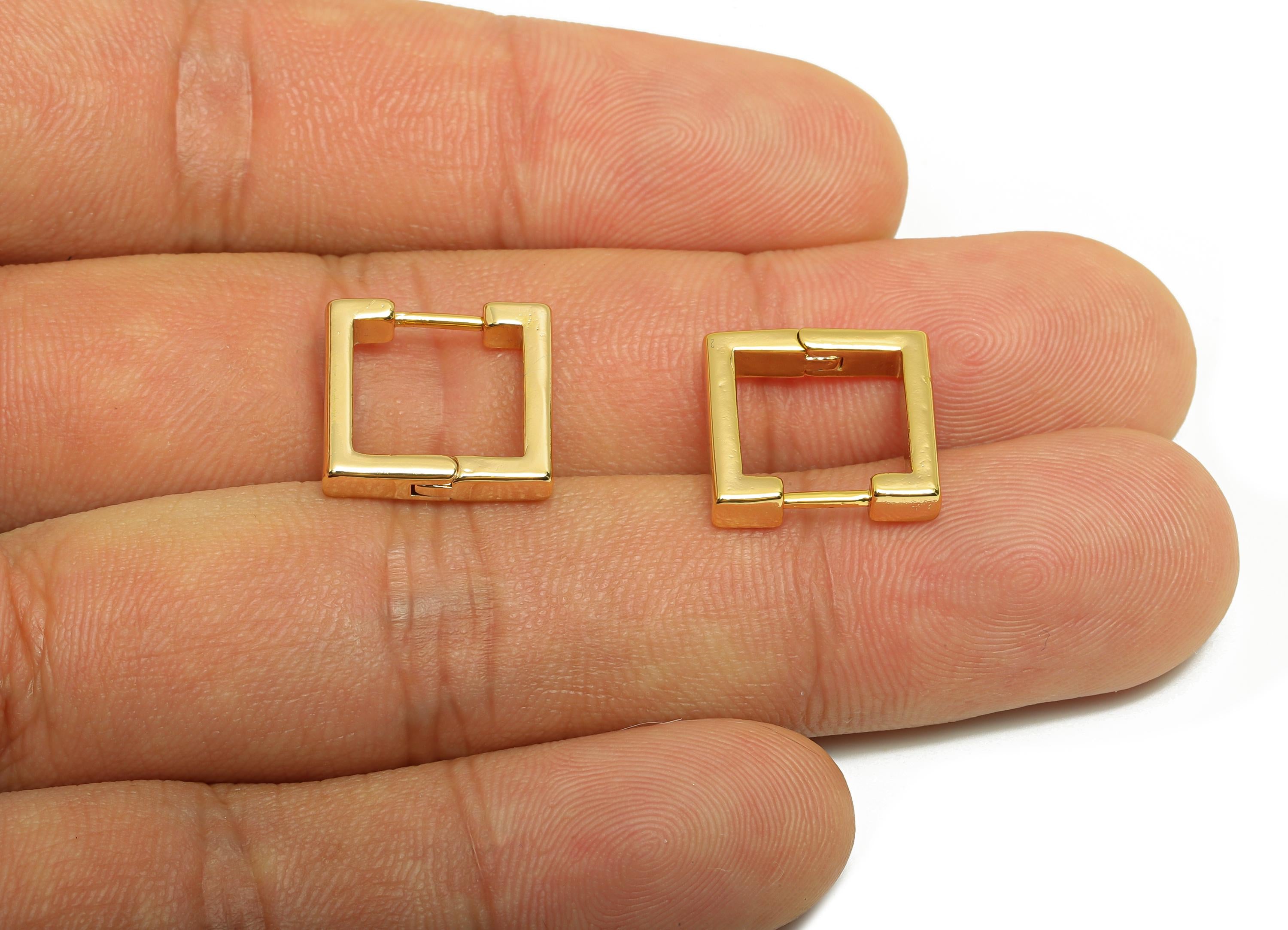 Brass Square Earring - Gold Minimalist Huggie Earring for Girl&#39;s - Square Daily Wear Ear - 18K Real Gold Plated - 14x13.56x3.02mm - RGP9058 - DOMEDBAZAAR