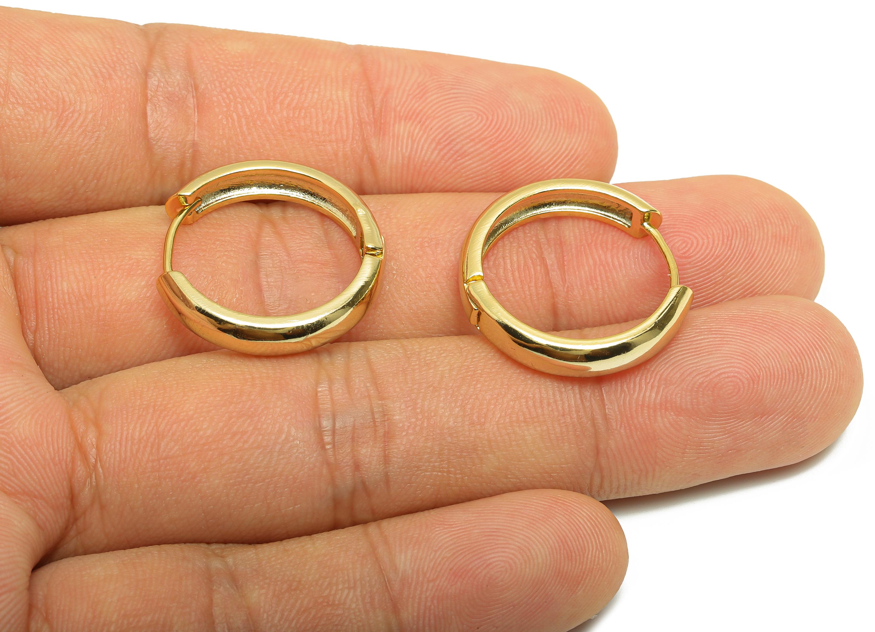 Brass Thick Hoop Earring - Gold Circle Huggie Earring - Minimalist Daily Wear Earring - 18K Real Gold Plating - 22.52x21.68x2.18mm - RGP9059 - DOMEDBAZAAR