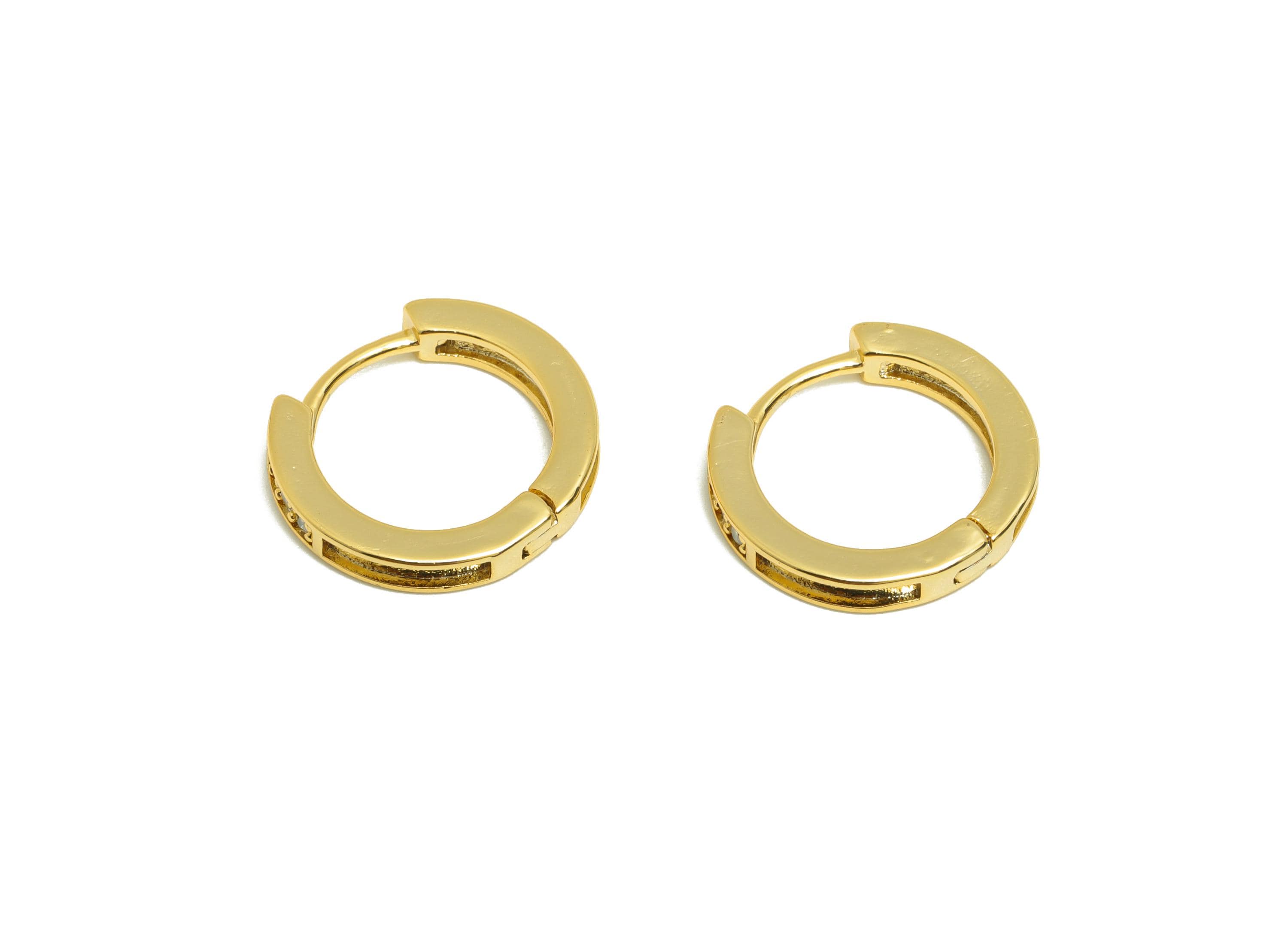 Brass Circle Huggie Earring - Gold Zircon Round Earring for Girls - Daily Wear Hoop Ear - 18K Real Gold Plated - 14.93x13.6x2.52mm - RGP9062 - DOMEDBAZAAR