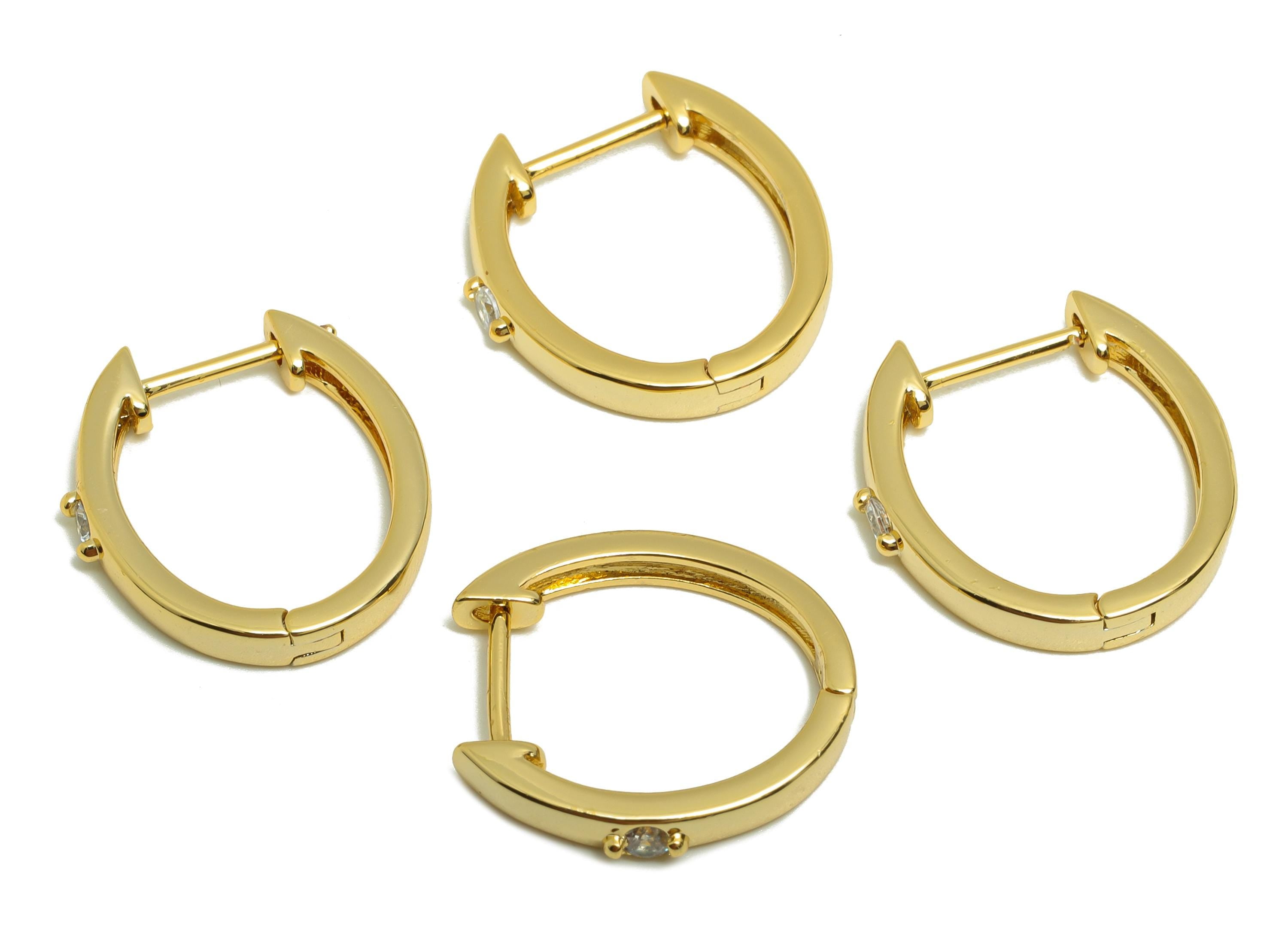 Brass Oval Huggie Earring - Gold Zircon Minimalist Earring - Daily Wear Hoop Earring - 18K Real Gold Plated - 17.64x16.66x1.66mmm - RGP9064 - DOMEDBAZAAR