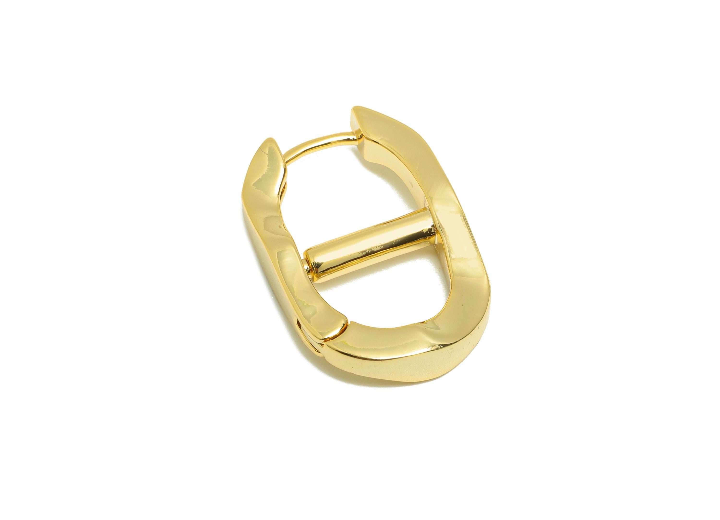 Brass Oval Pig Nose Ear - Gold Geometry Huggie Earring for Girl - Daily Wear Hoop Earring - 18K Real Gold Plated - 24.48x15.6x3.4mm -RGP9065 - DOMEDBAZAAR