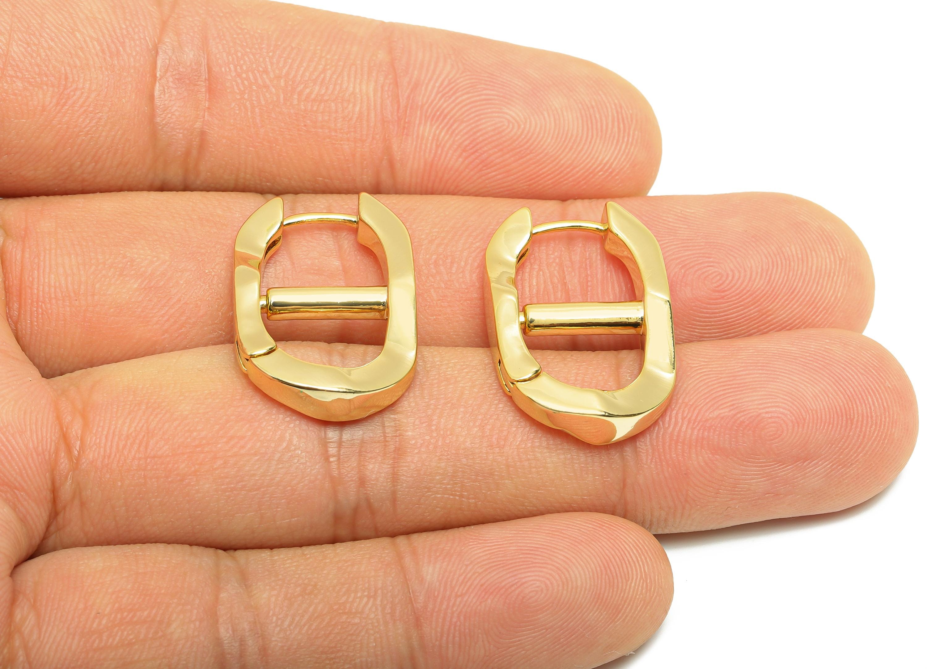 Brass Oval Pig Nose Ear - Gold Geometry Huggie Earring for Girl - Daily Wear Hoop Earring - 18K Real Gold Plated - 24.48x15.6x3.4mm -RGP9065 - DOMEDBAZAAR