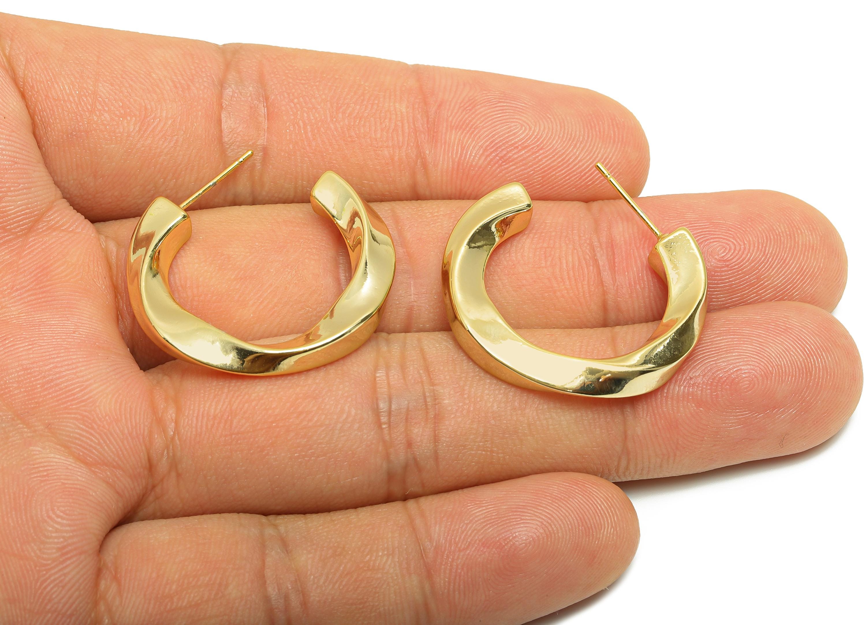 Brass Twisted Earring Stud - Gold C Hoop Earring Post for Girl- Twisted Daily Wear Ear - 18K Real Gold Plated - 28.23x24.19x3.41mm - RGP9067 - DOMEDBAZAAR