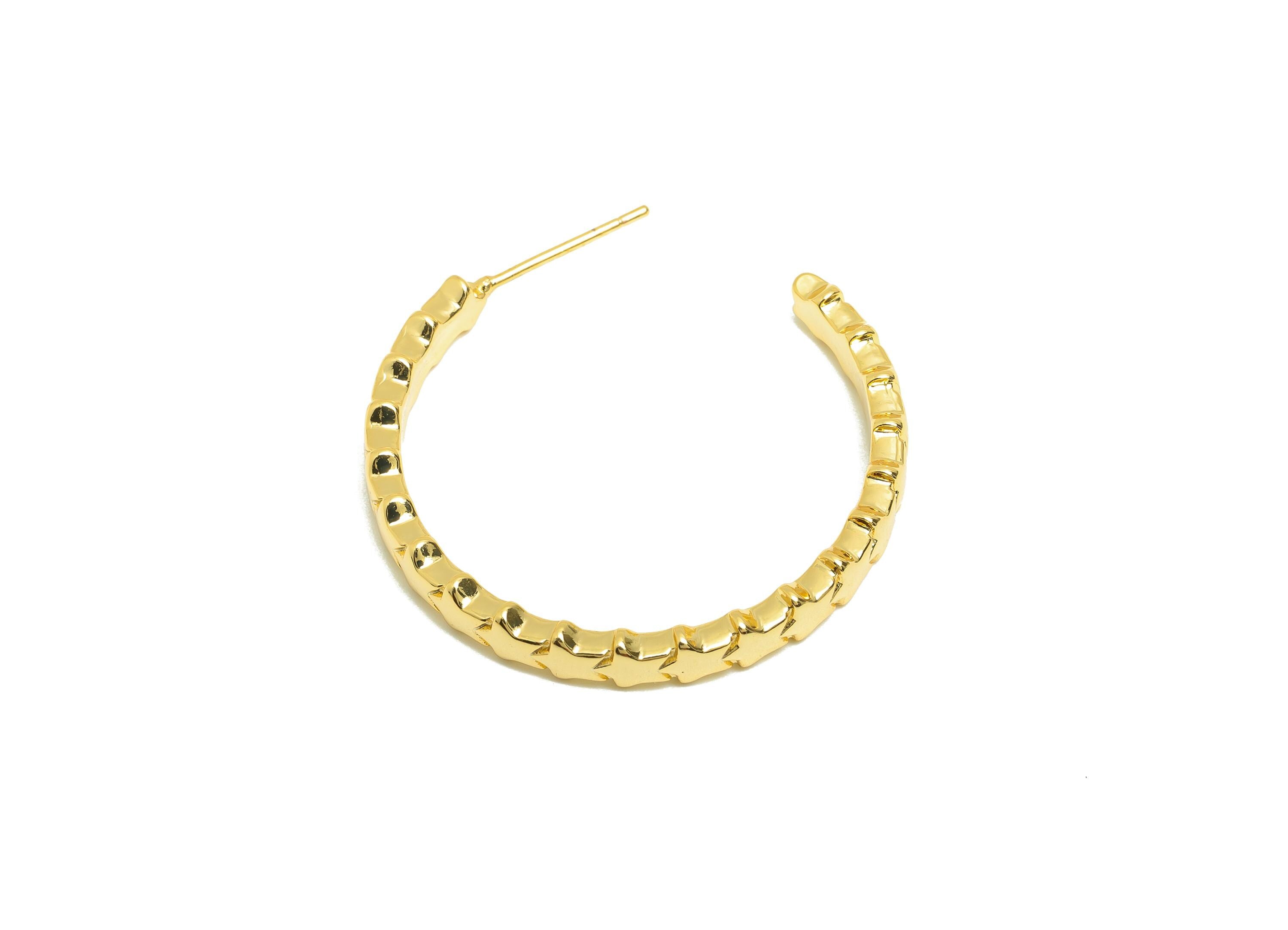 Brass Star Earring Stud - Gold C Hoop Earring Post for Girl- North Star Daily Wear Ear - 18K Real Gold Plated - 35.25x32.22x2.26mm - RGP9068 - DOMEDBAZAAR