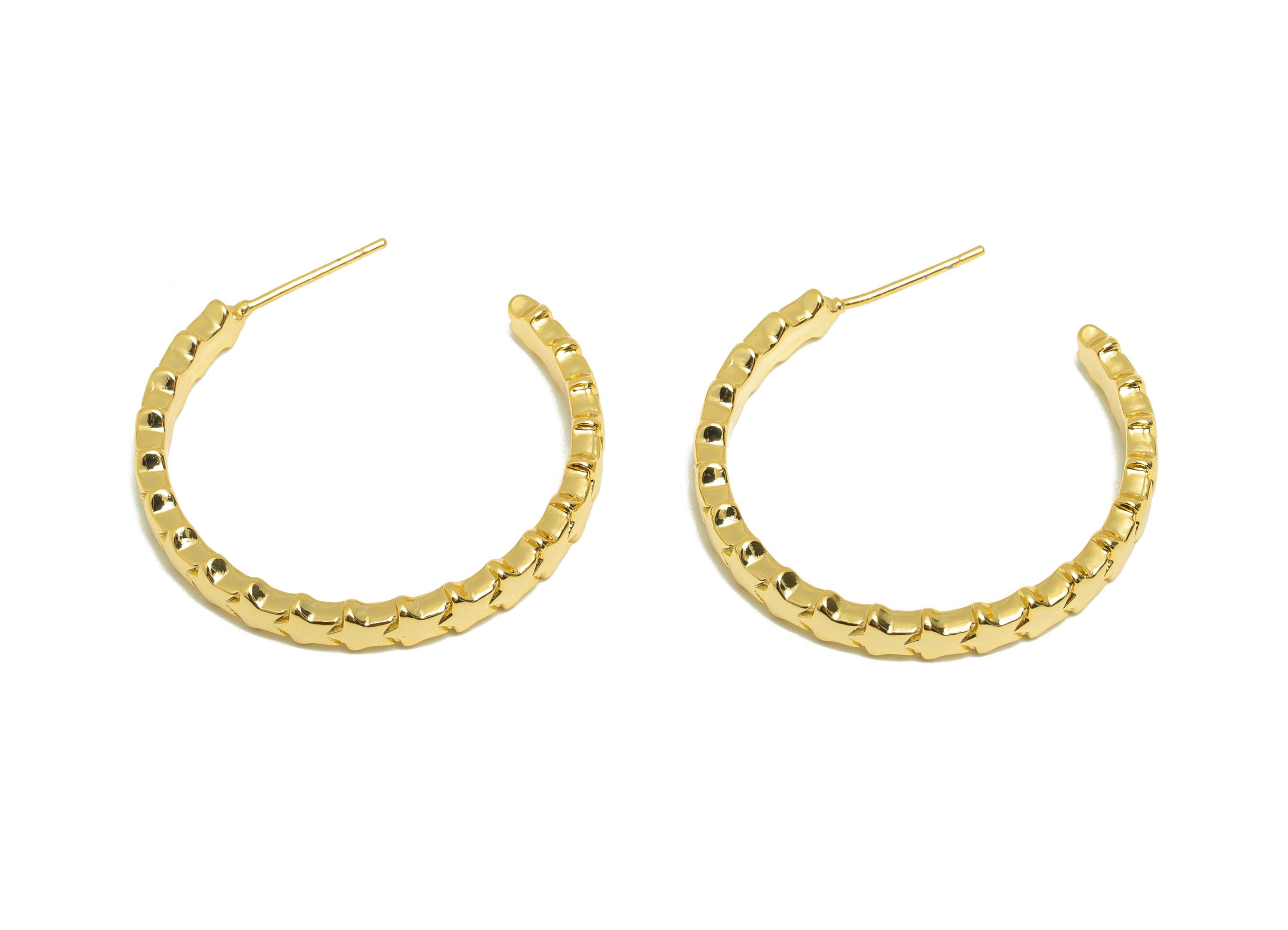 Brass Star Earring Stud - Gold C Hoop Earring Post for Girl- North Star Daily Wear Ear - 18K Real Gold Plated - 35.25x32.22x2.26mm - RGP9068 - DOMEDBAZAAR