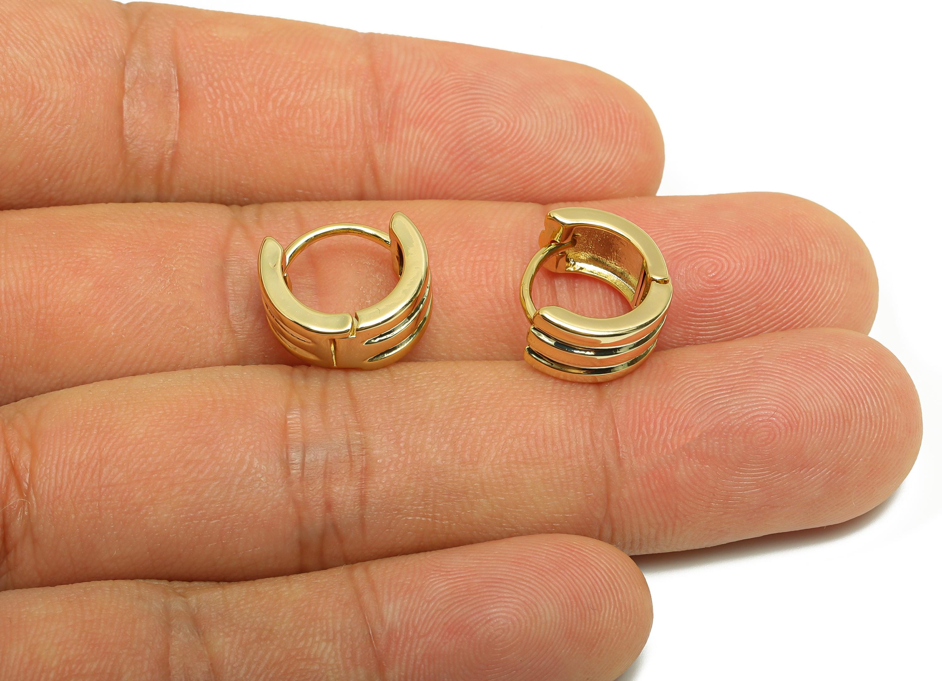 Brass Thick Hoop Earring - Gold Circle Huggie Earring - Textured Daily Wear Earring - 18K Real Gold Plating - 14.01x12.39x2.36mm - RGP9076 - DOMEDBAZAAR