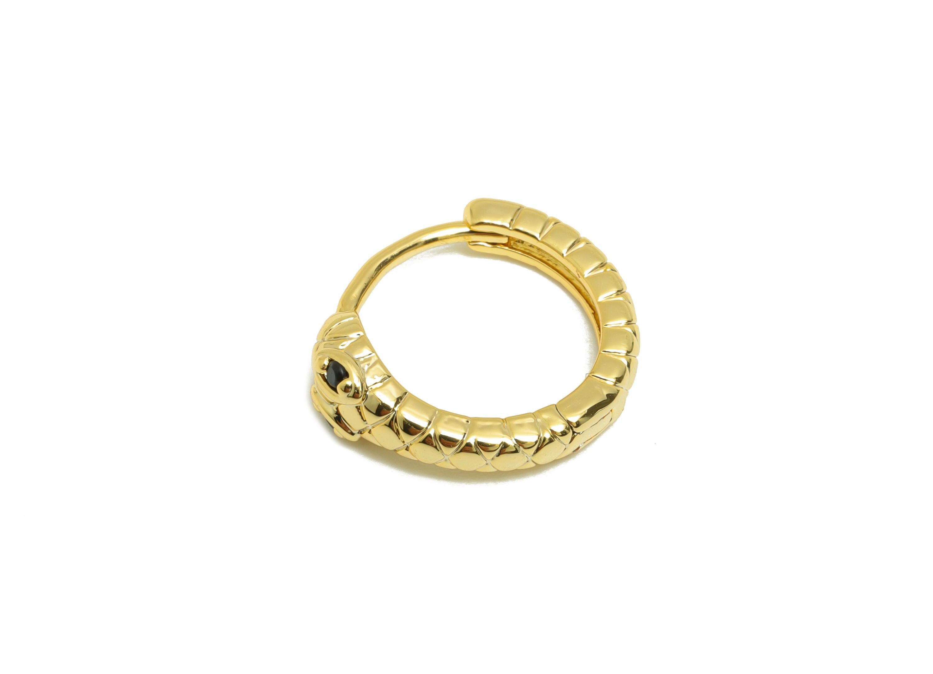 Brass Snake Huggie Earring - Gold Zircon Textured Hoop Earring - CZ Daily Wear Earring - 18K Real Gold Plated - 15.27x13.85x2.58mm - RGP9077 - DOMEDBAZAAR