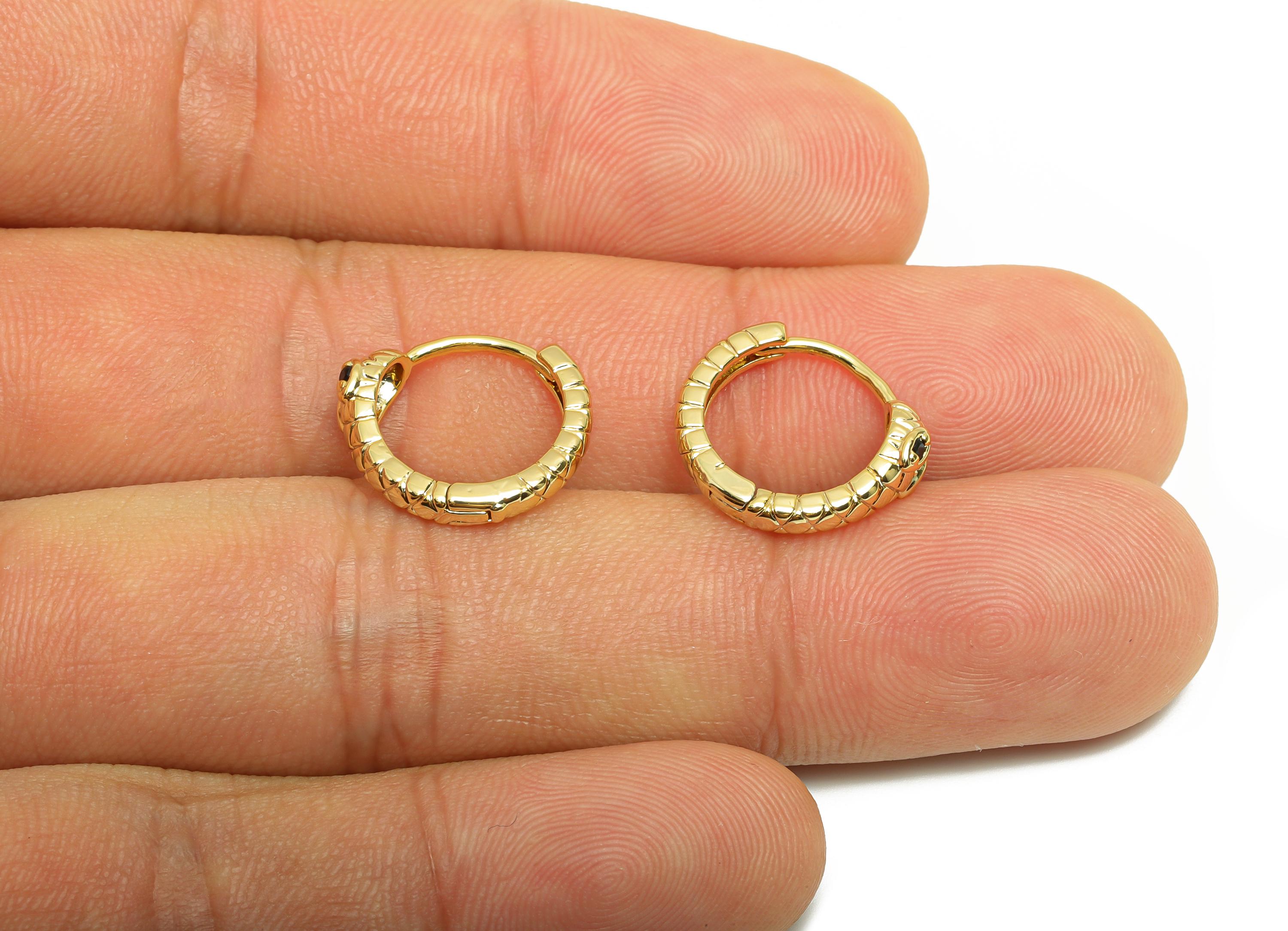 Brass Snake Huggie Earring - Gold Zircon Textured Hoop Earring - CZ Daily Wear Earring - 18K Real Gold Plated - 15.27x13.85x2.58mm - RGP9077 - DOMEDBAZAAR