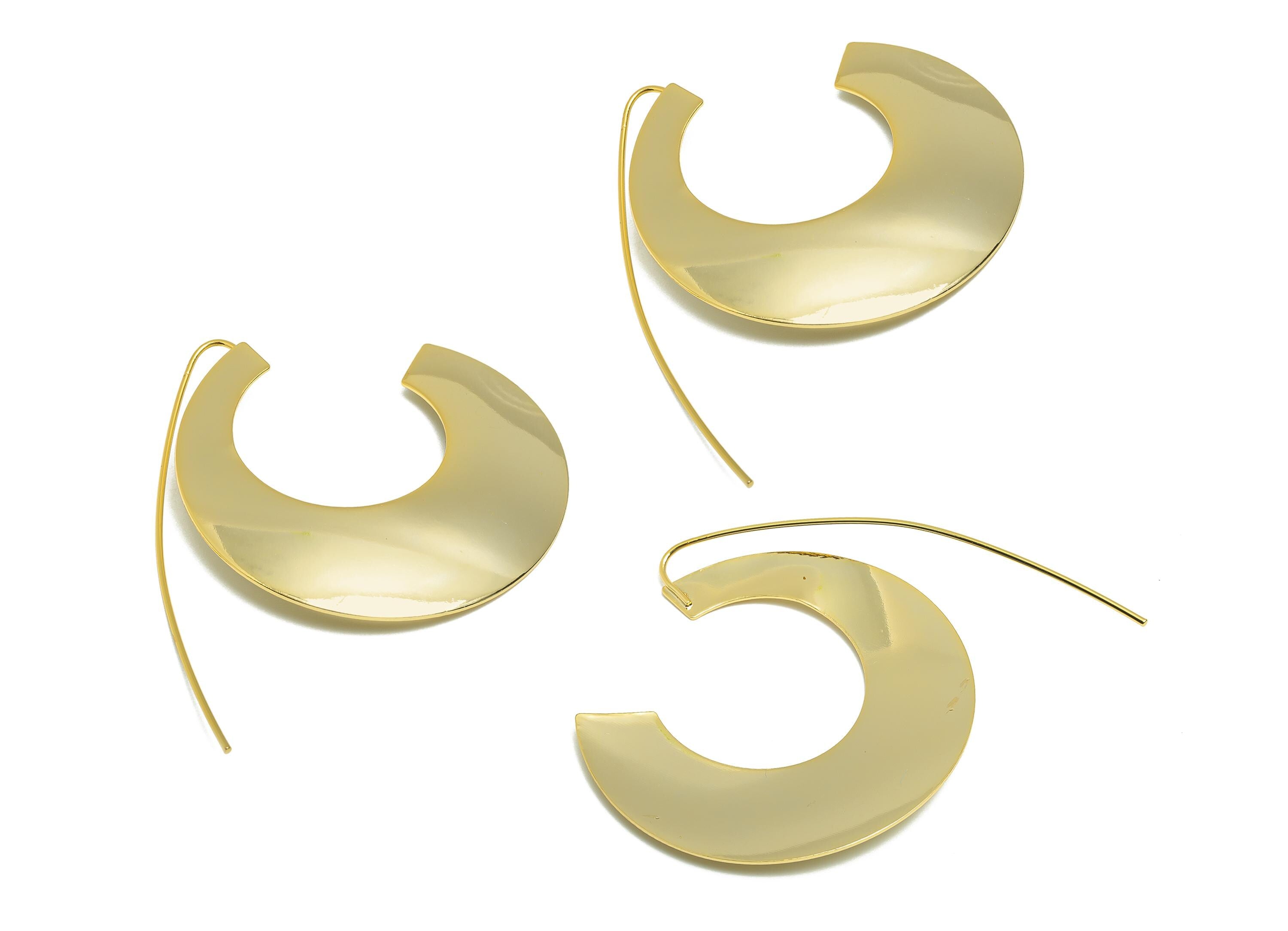 Brass Round Earring Wire - Gold Minimalist Earring Wire for Woman - Geometry Earring Wire - 18K Real Gold Plating -56.8x39.28x0.63mm-RGP9088 - DOMEDBAZAAR