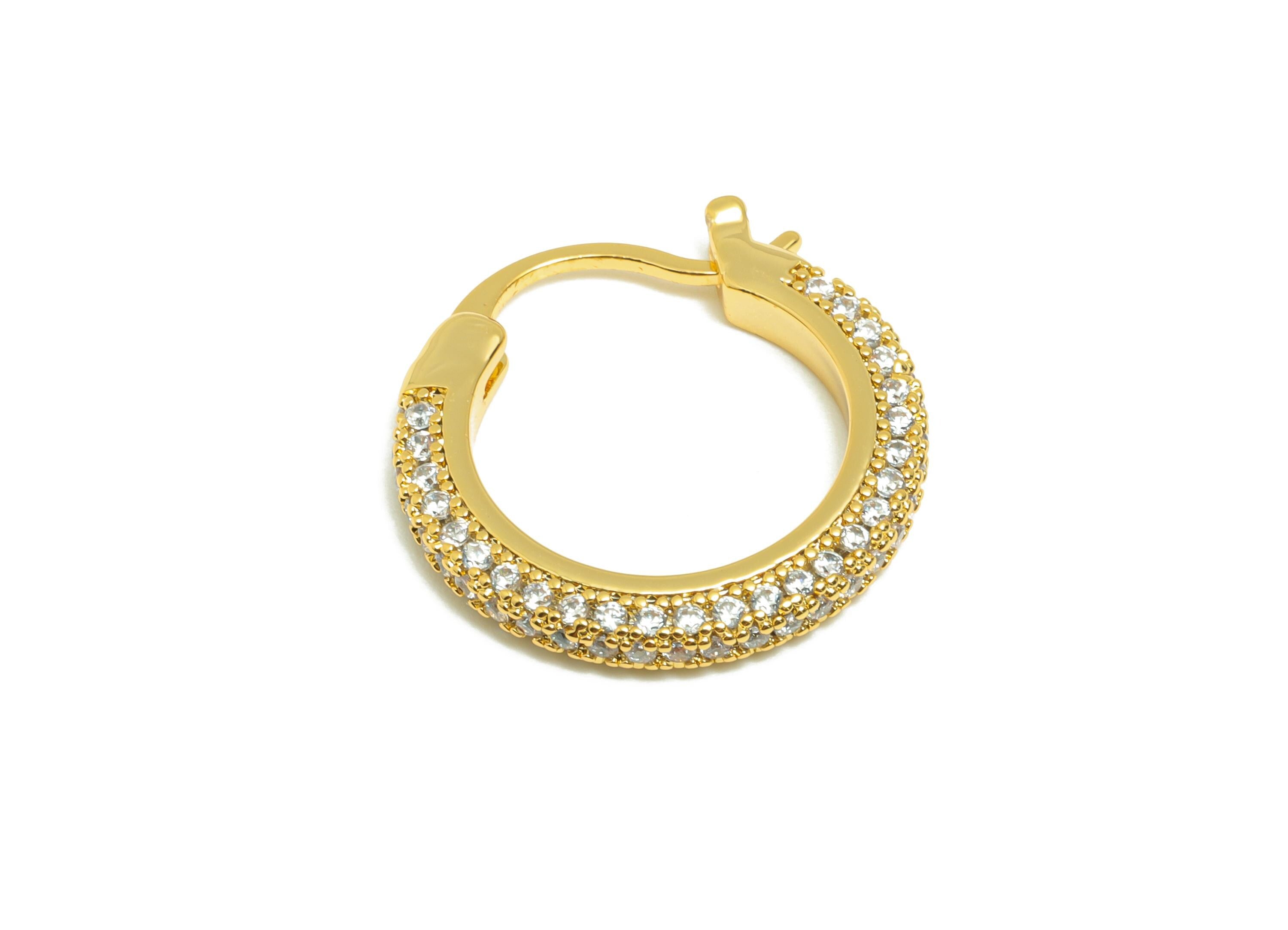 Brass Circle Hoop Earring - Gold Zircon 20mm Huggie Earring - Daily Wear Hinged Back Earring - 18K Real Gold Plated -20x20x2.8mm -RGP9093-20 - DOMEDBAZAAR
