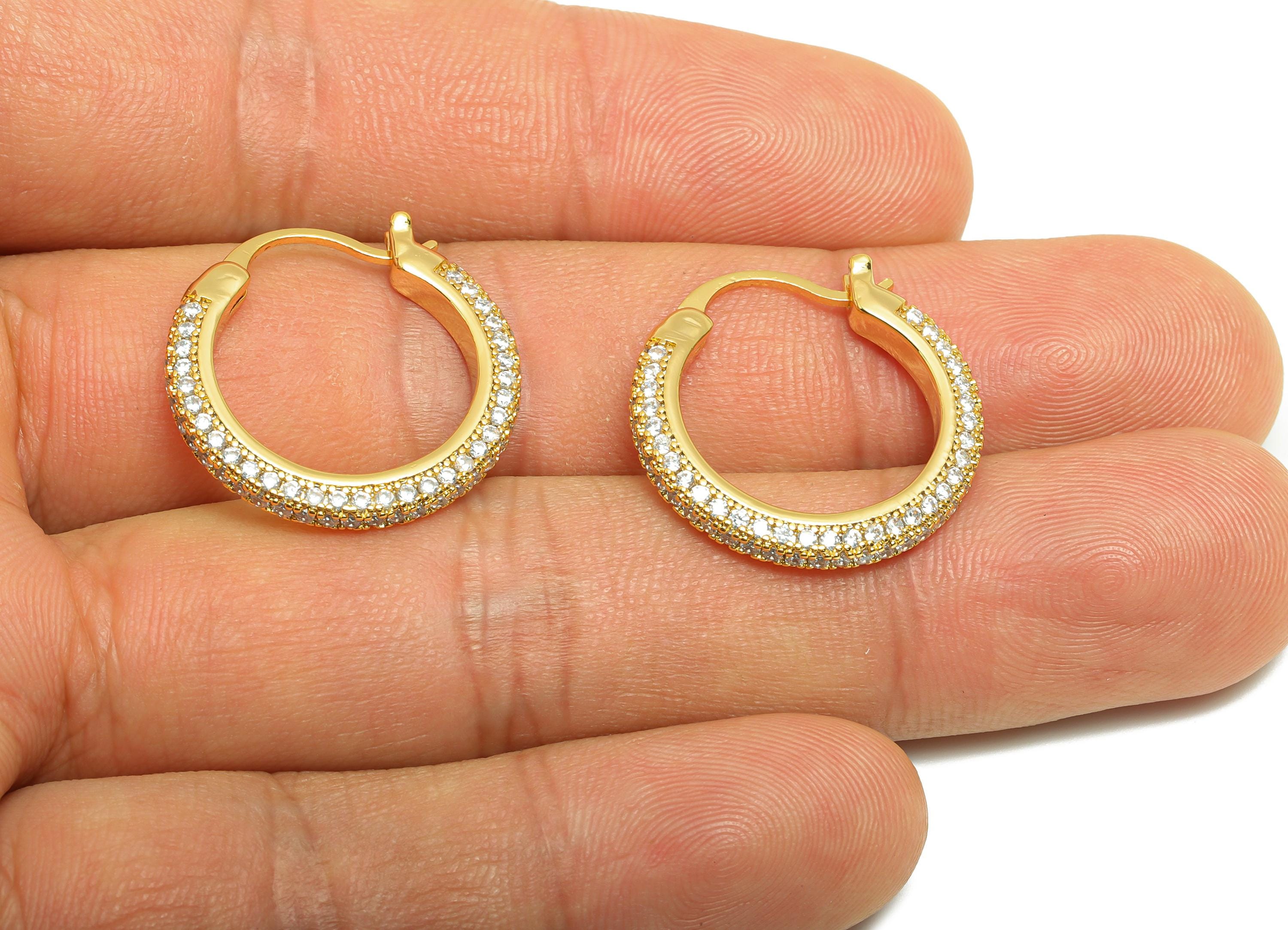 Brass Circle Hoop Earring - Gold Zircon 22mm Huggie Earring - Daily Wear Hinged Back Earring - 18K Real Gold Plated -22x22x2.9mm -RGP9093-22 - DOMEDBAZAAR