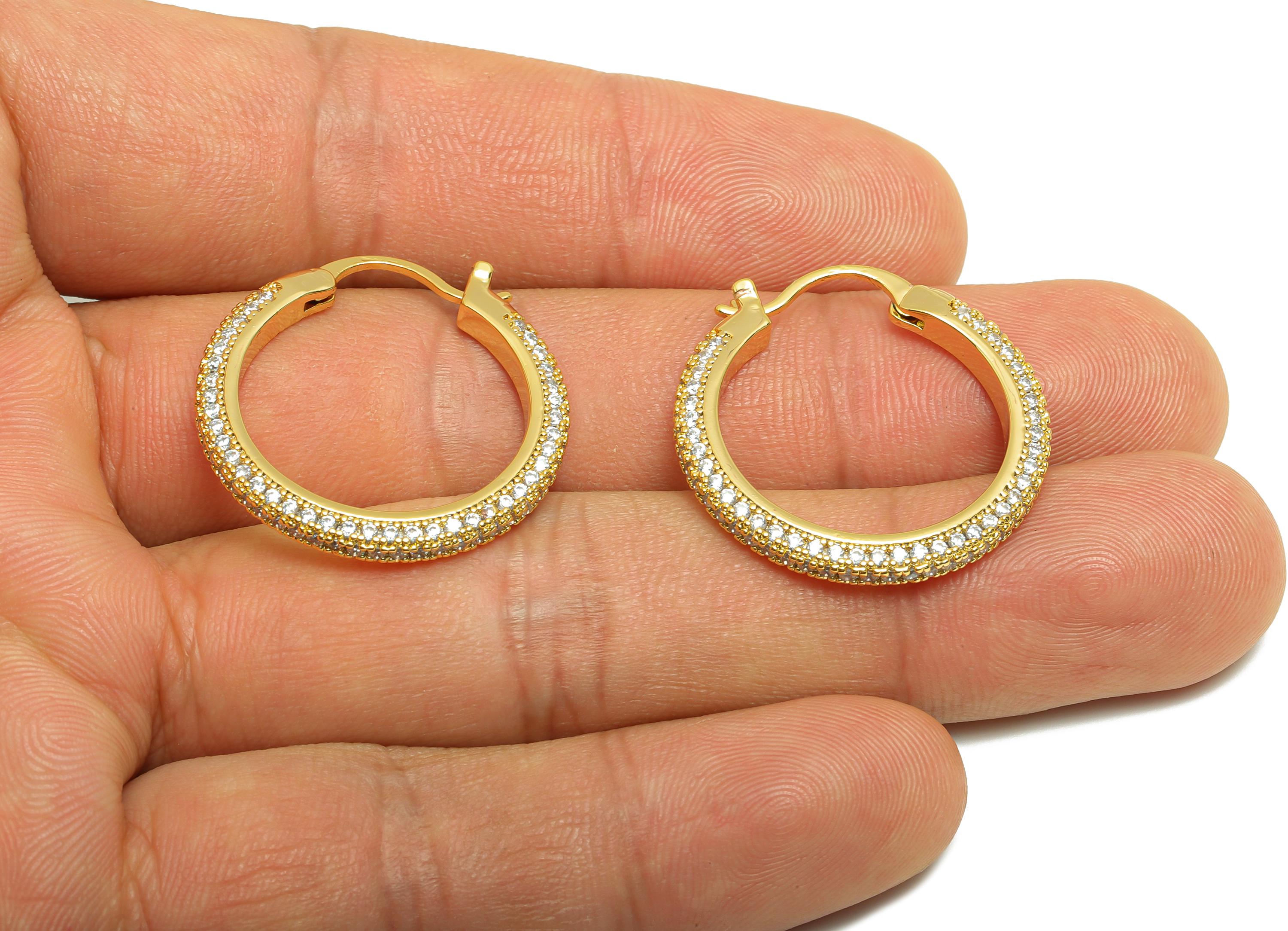 Brass Circle Hoop Earring - Gold Zircon 26mm Huggie Earring - Daily Wear Hinged Back Earring - 18K Real Gold Plated-26x26x2.85mm -RGP9093-26 - DOMEDBAZAAR