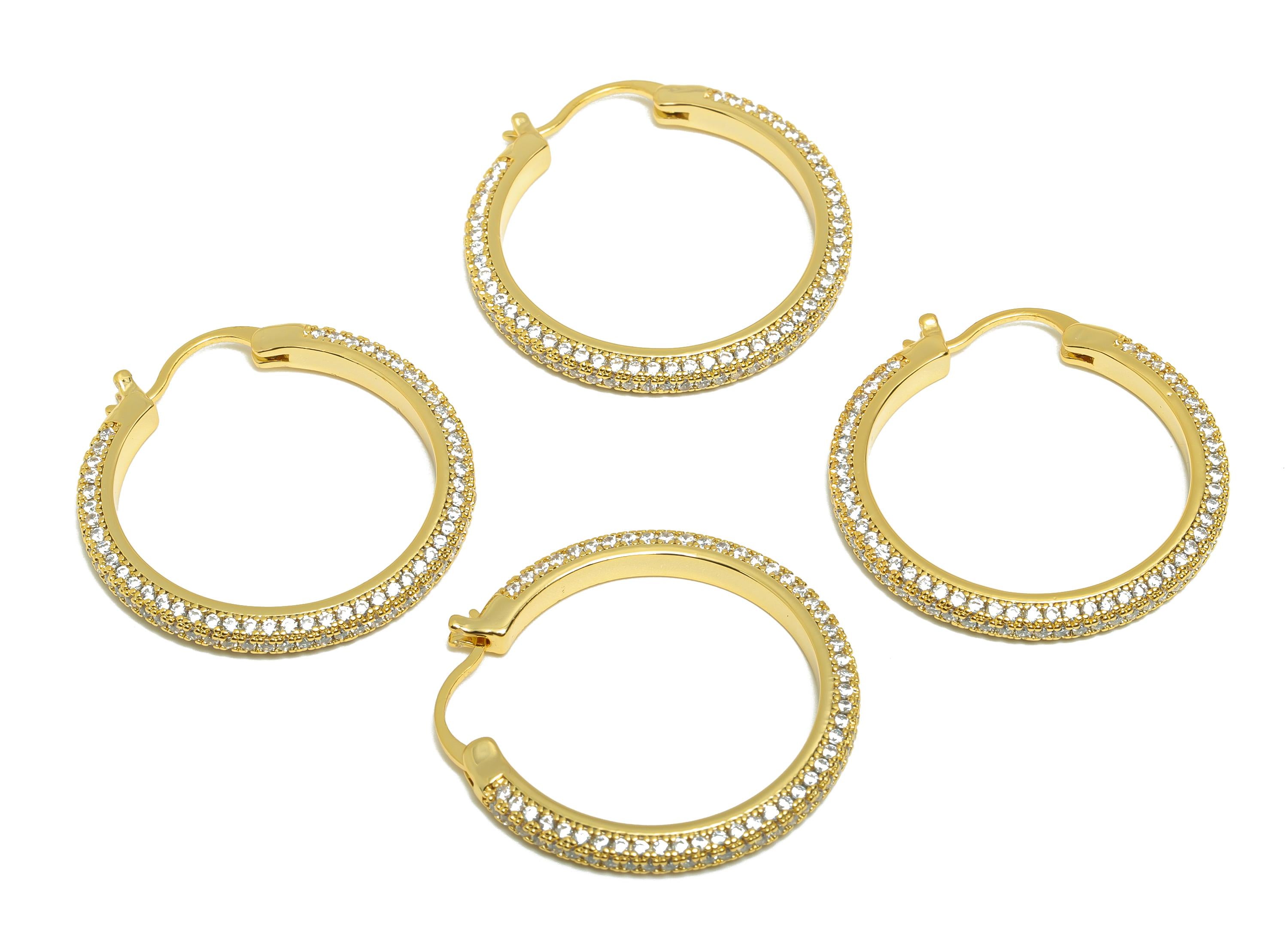 Brass Circle Hoop Earring - Gold Zircon 30mm Huggie Earring - Daily Wear Hinged Back Earring - 18K Real Gold Plated -30x30x2.9mm -RGP9093-30 - DOMEDBAZAAR