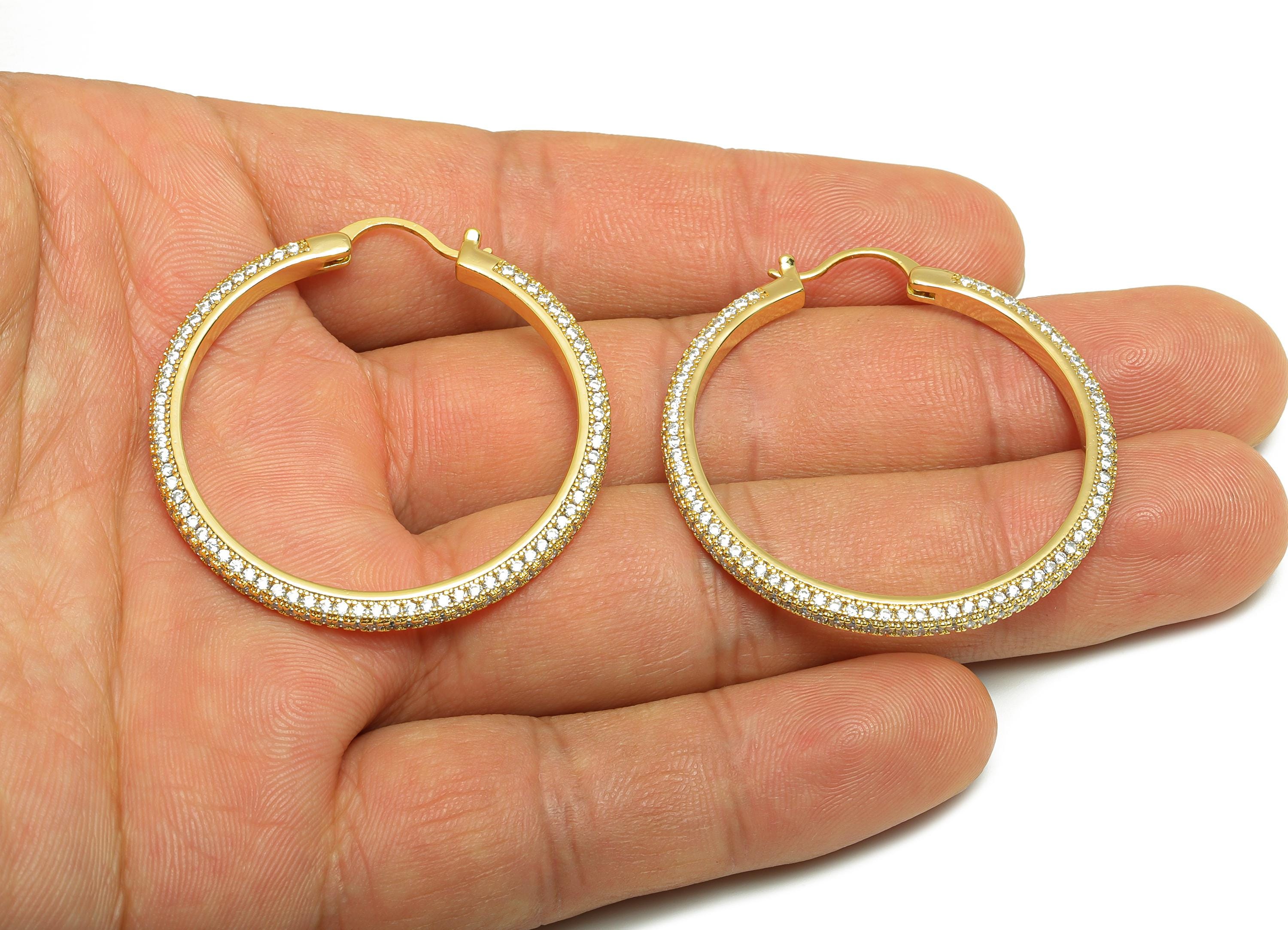 Brass Circle Hoop Earring - Gold Zircon 40mm Huggie Earring - Daily Wear Hinged Back Earring - 18K Real Gold Plated -40x40x2.9mm -RGP9093-40 - DOMEDBAZAAR