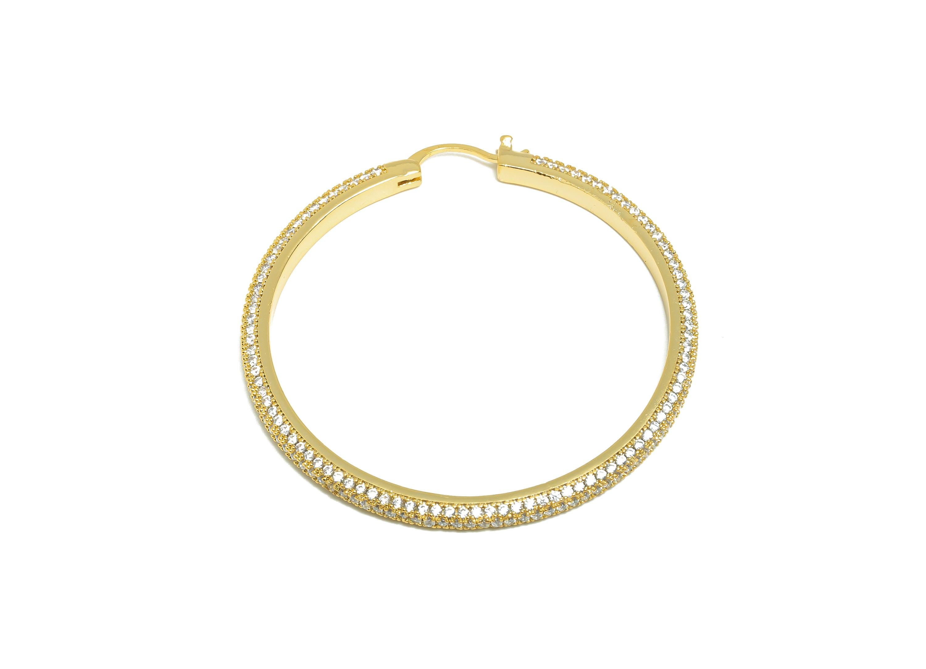 Brass Circle Hoop Earring - Gold Zircon 50mm Huggie Earring - Daily Wear Hinged Back Earring - 18K Real Gold Plated -50x50x2.92mm-RGP9093-50 - DOMEDBAZAAR