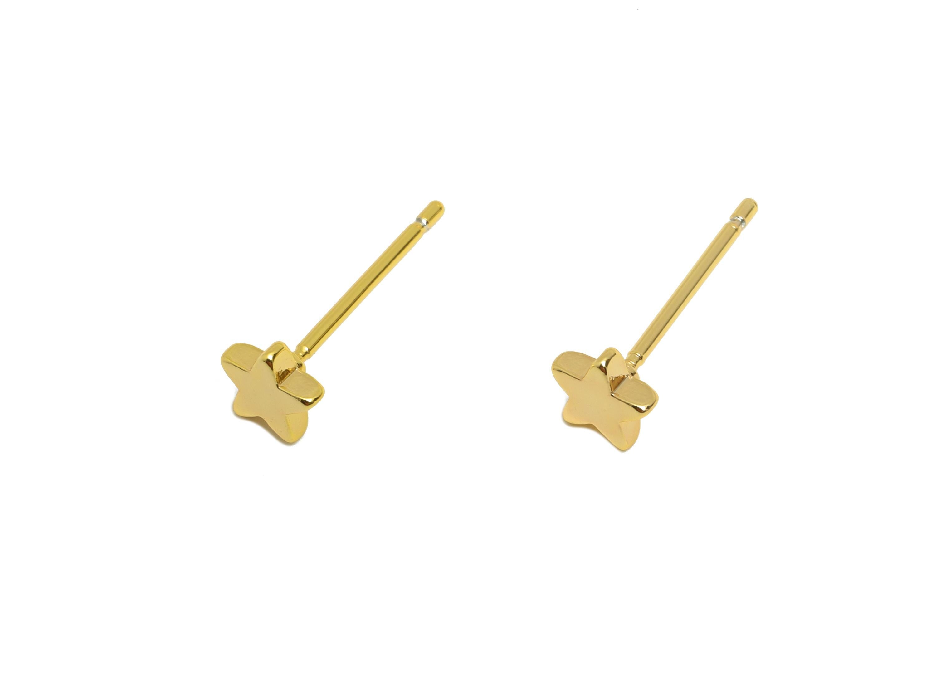 Brass Tiny Star Earring - Gold Minimalist Earring Post - Five-Pointed Star Daily Wear Ear - 18K Real Gold Plating - 4.96x4.96x1.65mm-RGP9097 - DOMEDBAZAAR