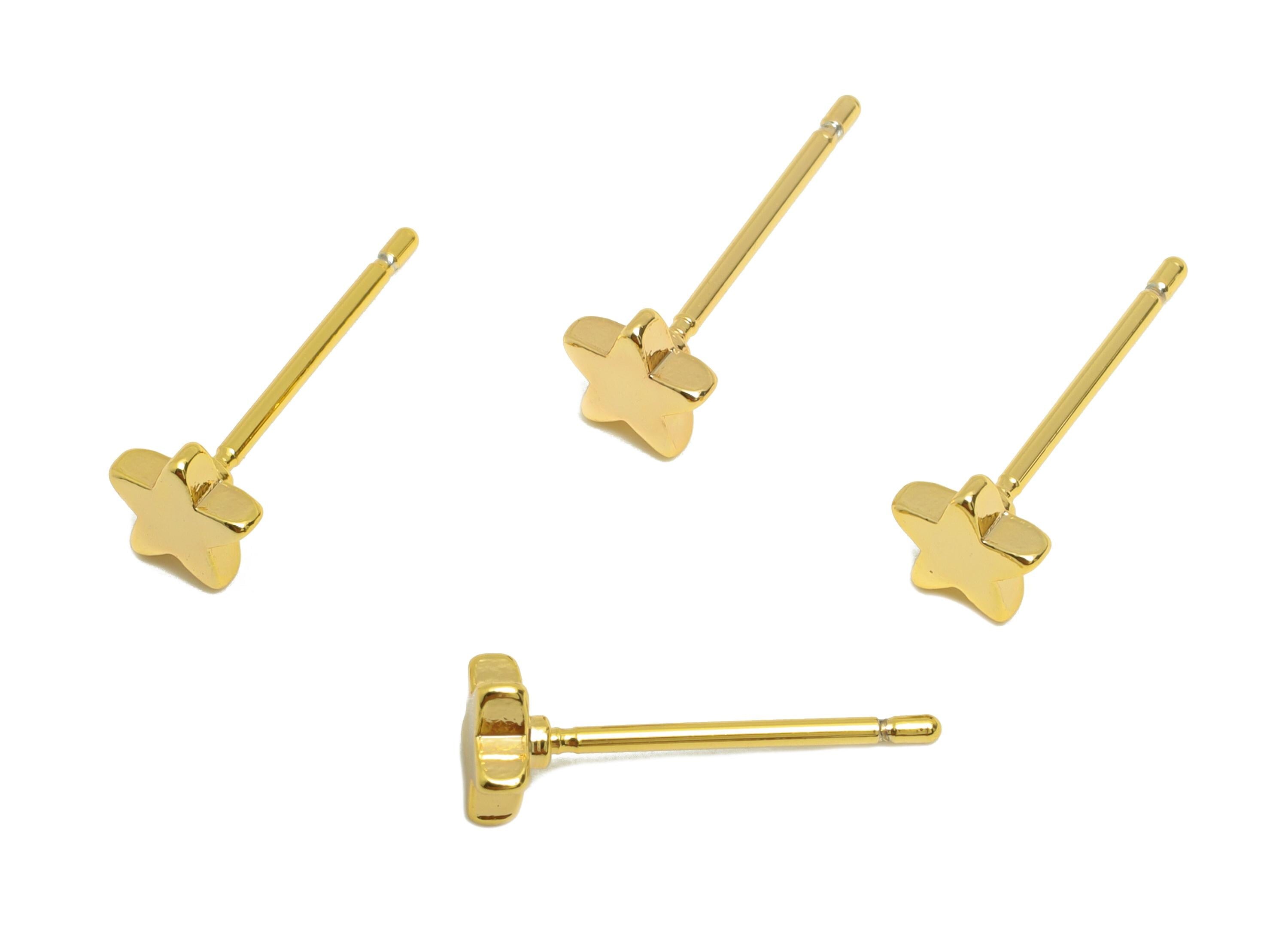 Brass Tiny Star Earring - Gold Minimalist Earring Post - Five-Pointed Star Daily Wear Ear - 18K Real Gold Plating - 4.96x4.96x1.65mm-RGP9097 - DOMEDBAZAAR