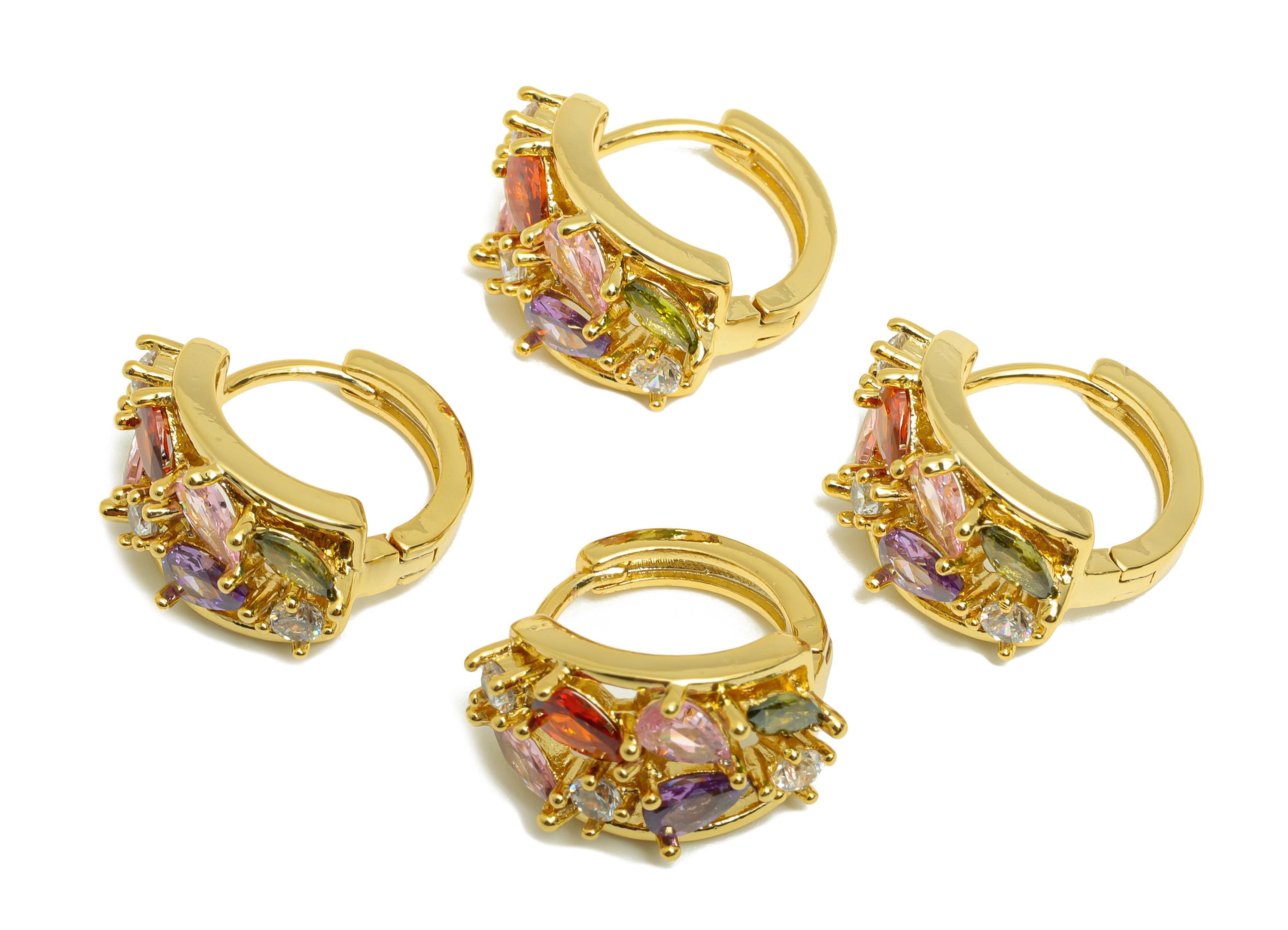 Brass Circle Huggie Earring - Gold Zircon Round Earring for Girls - Daily Wear Hoop Earring - 18K Real Gold Plated - 17.08x16x9.8mm- RGP9098 - DOMEDBAZAAR