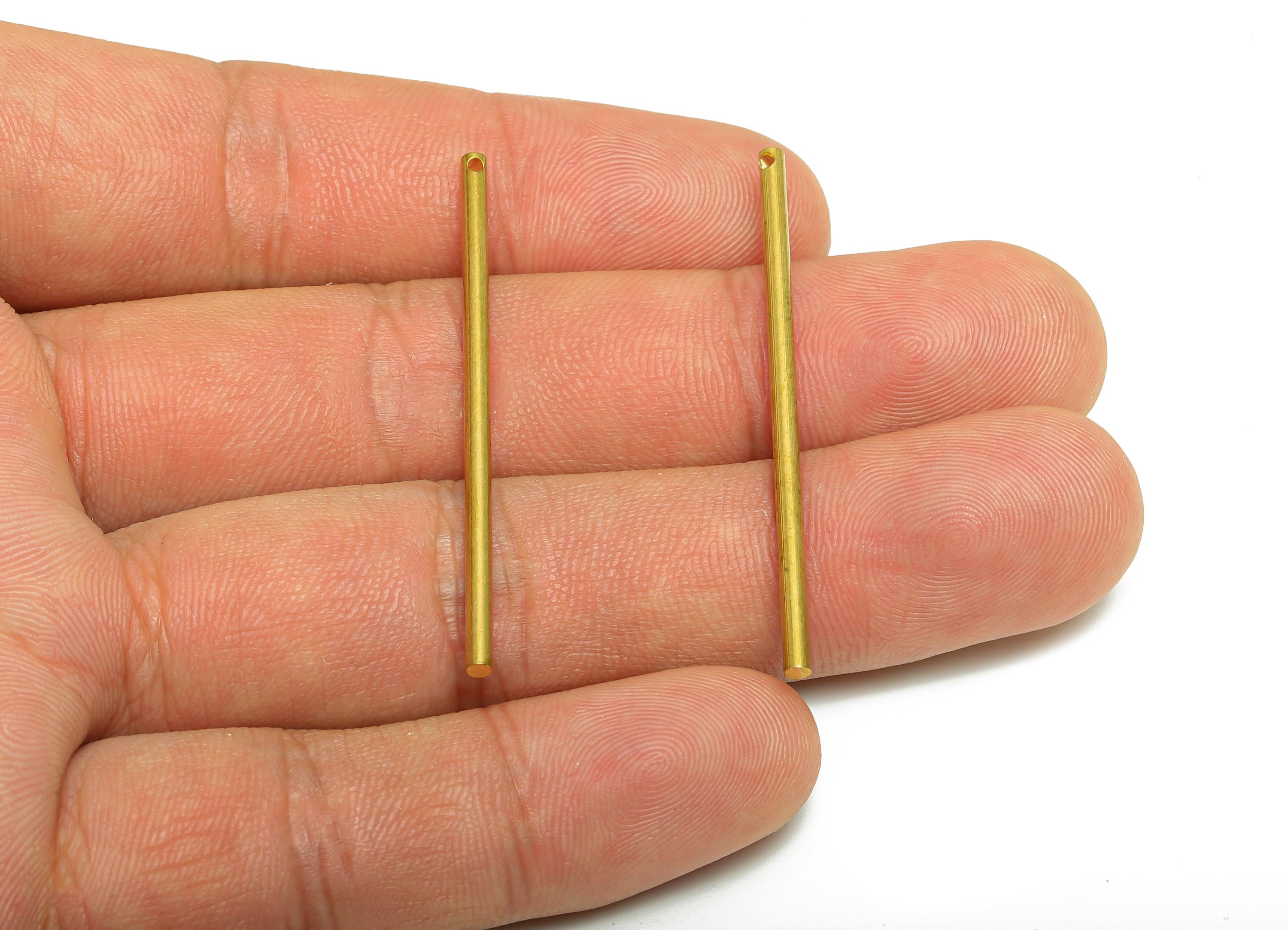 Brass Stick Earring Charm - Brass Bar Earring Charm - Solid Brass Shaft - Smooth Cylindrical Solid Rod with End Hole - 45x2x2mm - PP10893 - DOMEDBAZAAR