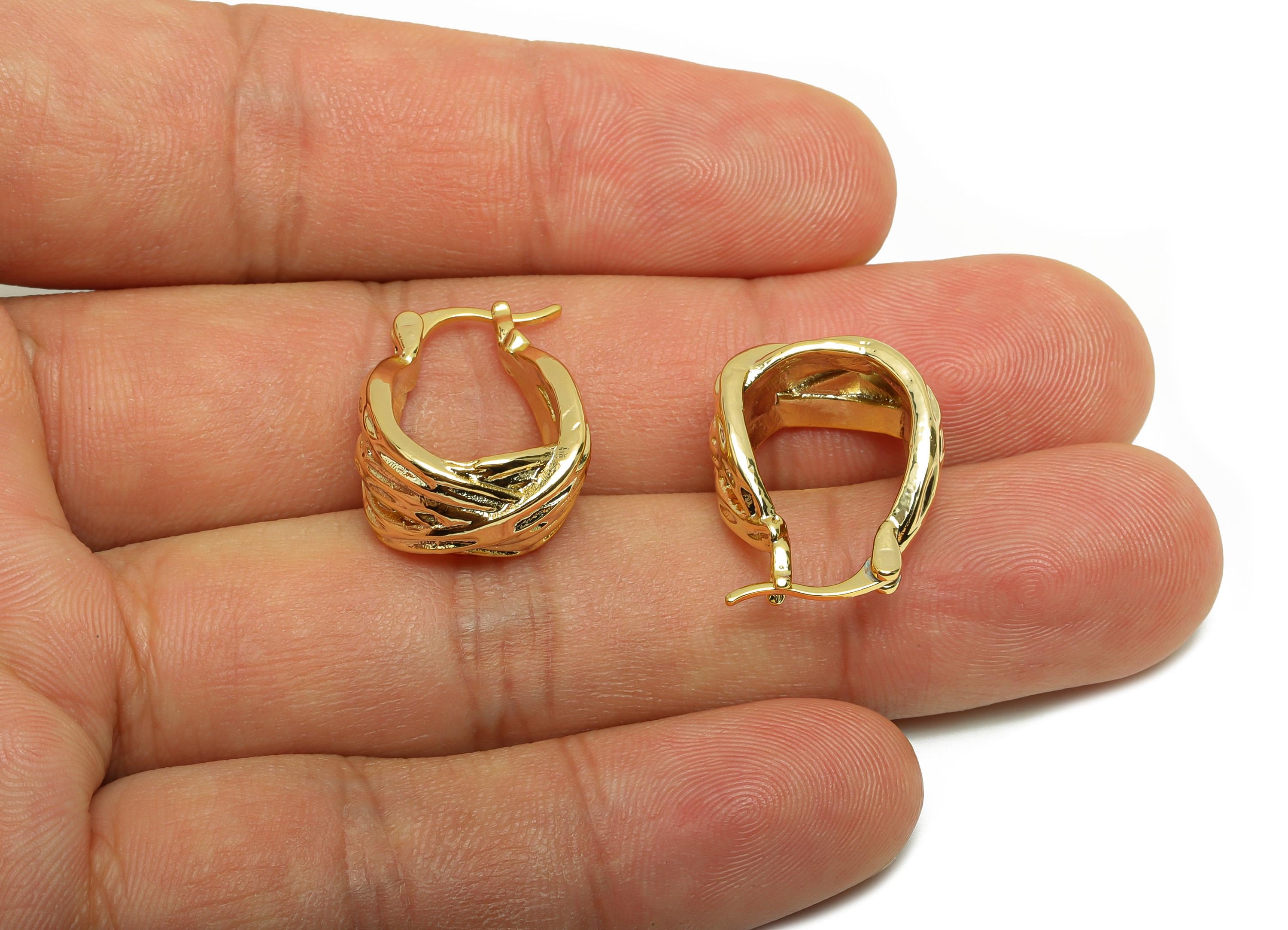 Brass Textured Basket Earring - Gold Huggie Hoop Earring for Girl&#39;s - Daily Wear Earring - 18K Real Gold Plating - 20.4x16x9.3mm - RGP8812 - DOMEDBAZAAR