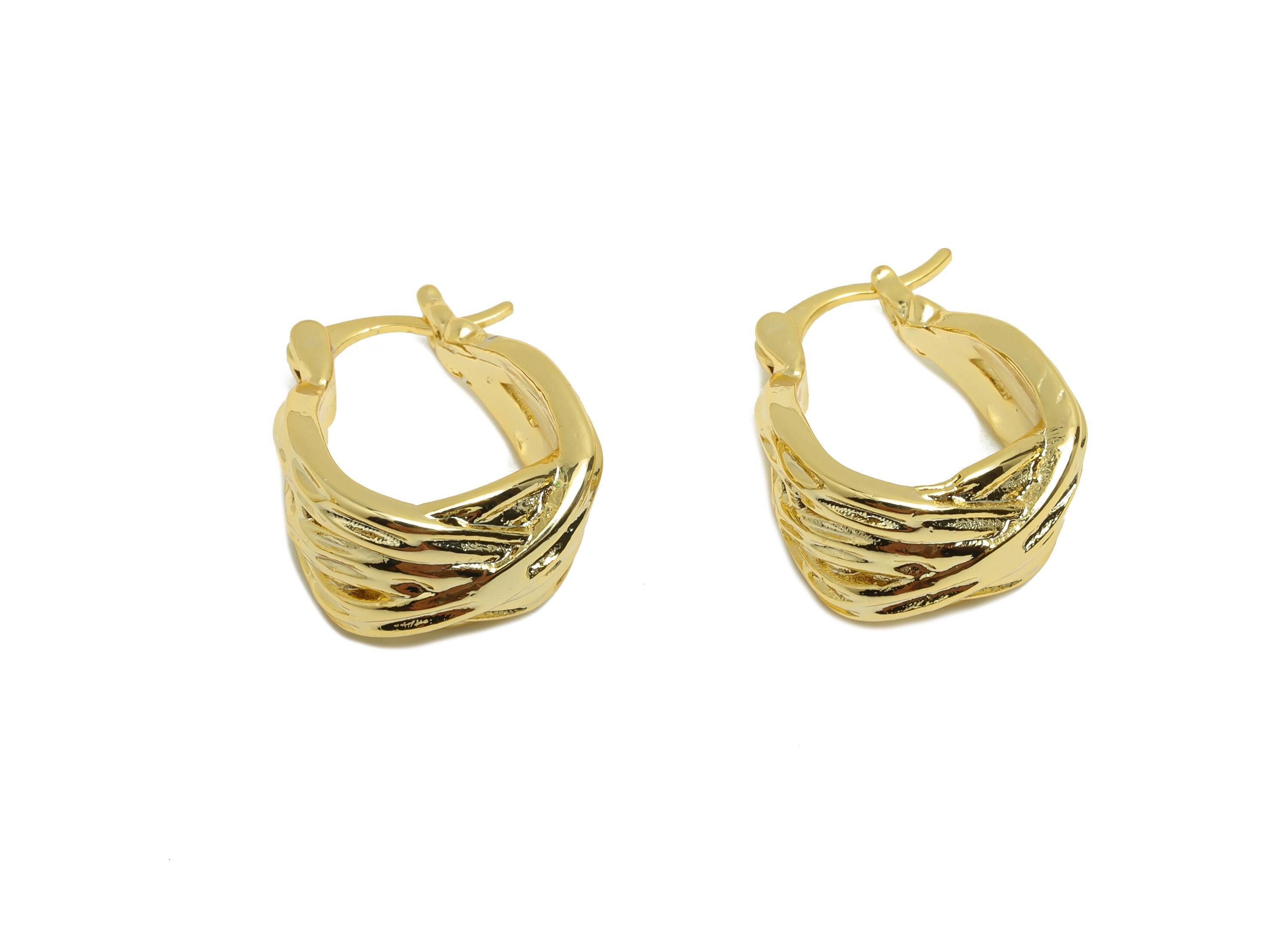Brass Textured Basket Earring - Gold Huggie Hoop Earring for Girl&#39;s - Daily Wear Earring - 18K Real Gold Plating - 20.4x16x9.3mm - RGP8812 - DOMEDBAZAAR