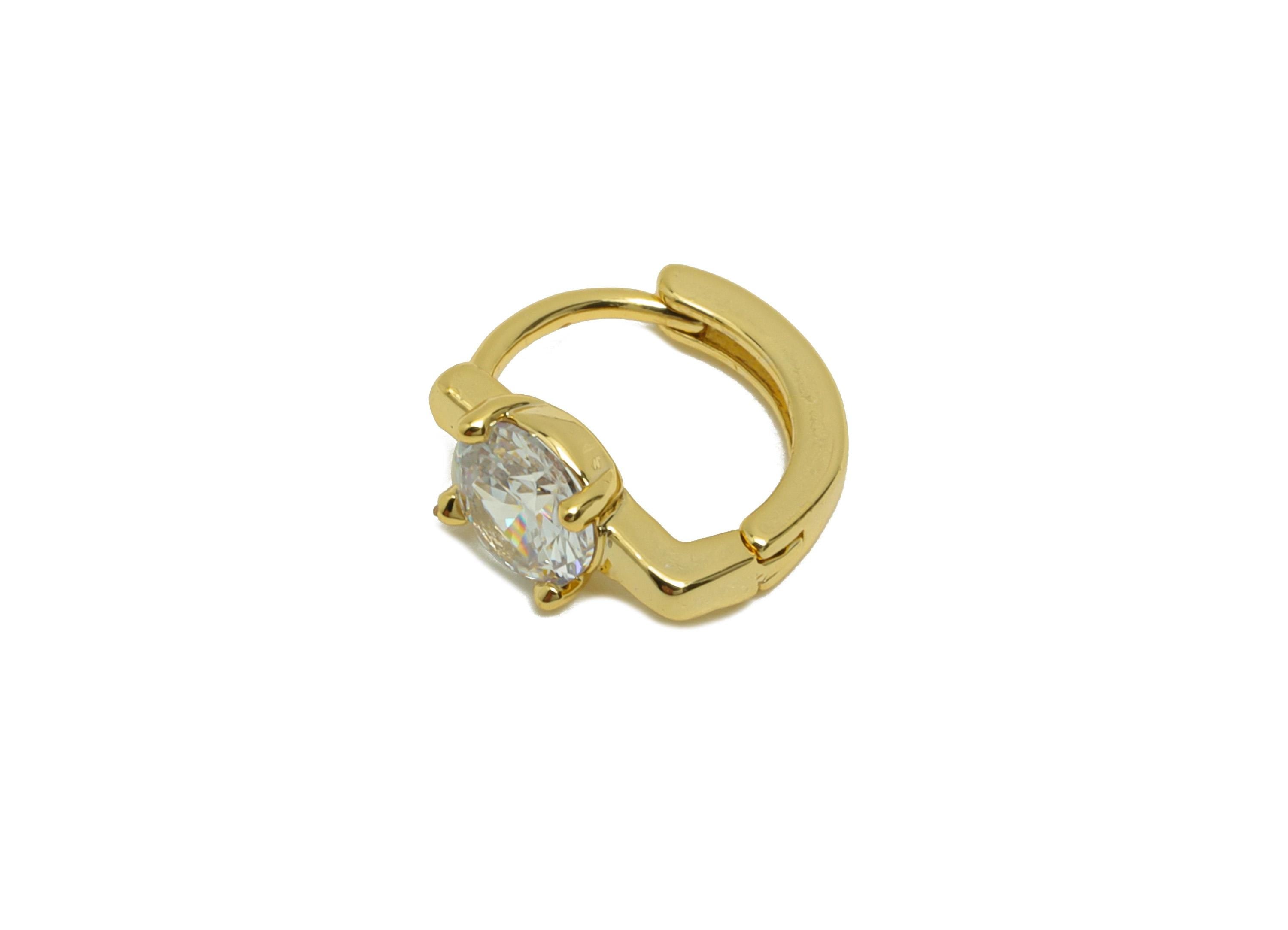 Brass Tiny Huggie Hoop Earring - Zircon Round Earring for Women - Gold Daily Wear Ear Clasp - 18K Real Gold Plating - 18.7x17x7.7mm- RGP8801 - DOMEDBAZAAR