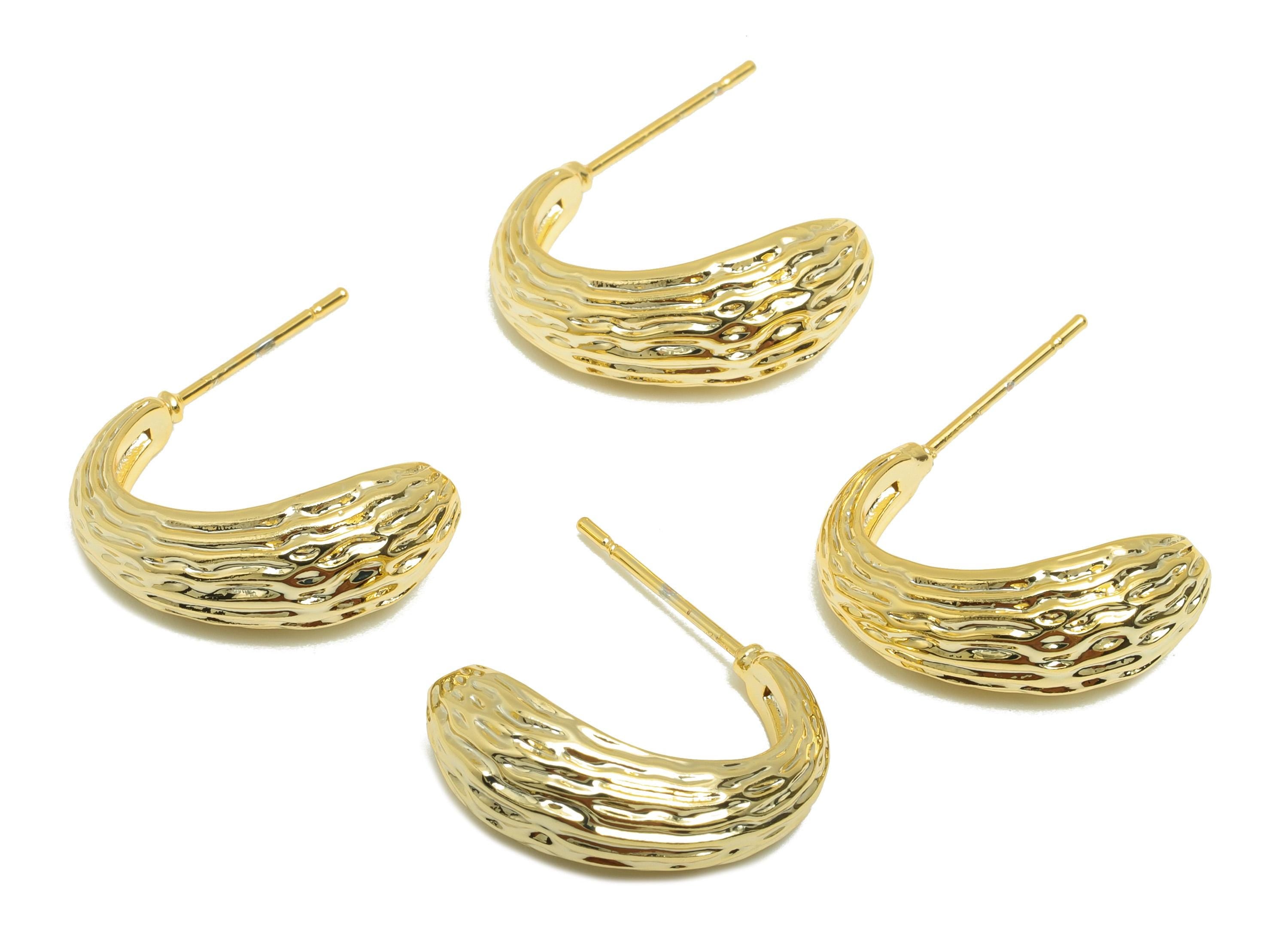 Brass C Moon Earring - Gold Hammered Earring Stud for Girls - Textured C Hoop Earring Post - 18K Real Gold Plating - 20x19x7.2mm - RGP8825 - DOMEDBAZAAR