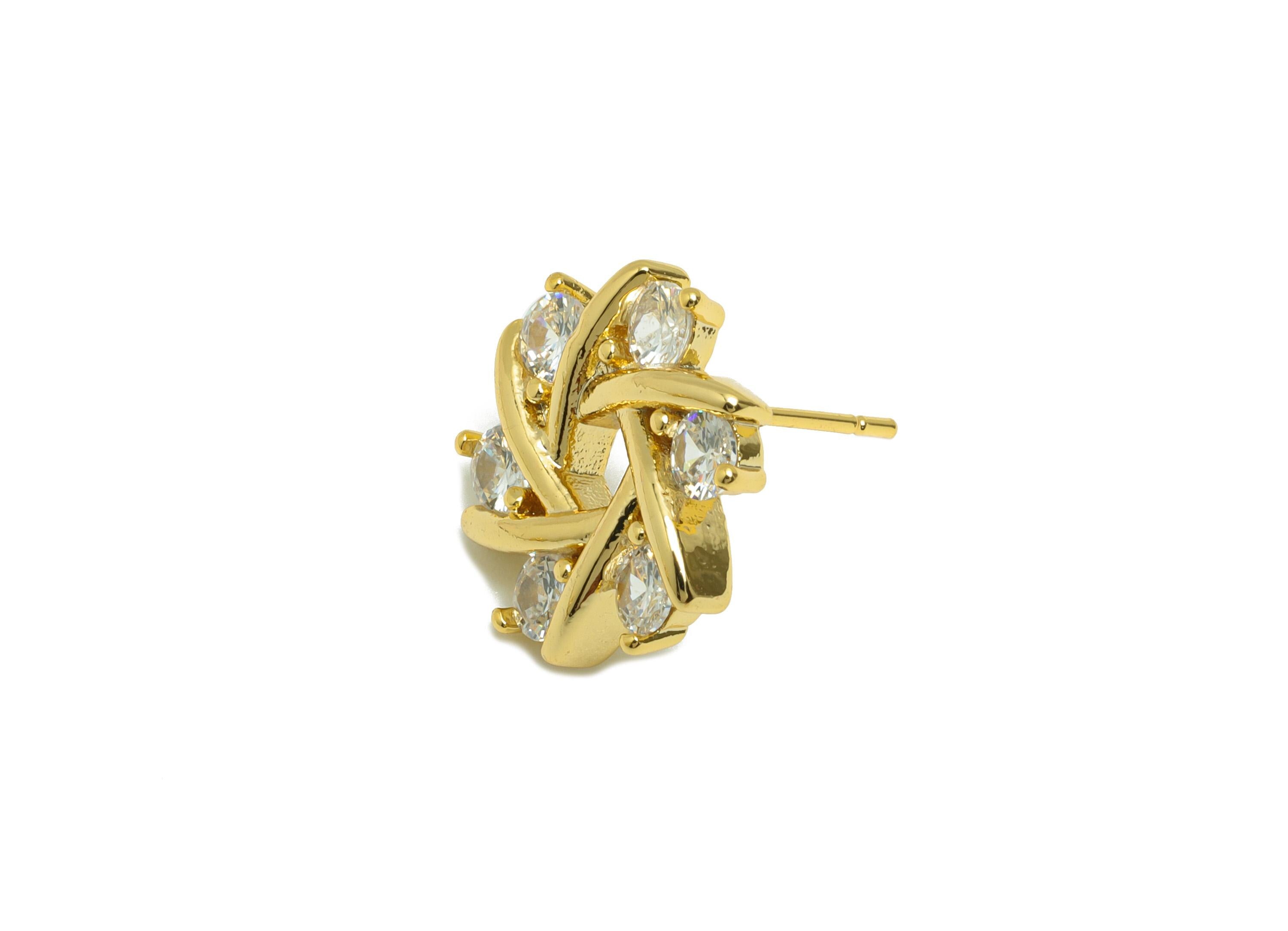 Brass Flower Earring Stud - Gold Round Zircon Earring Post for Women - Flower Daily Wear Ear - 18K Real Gold Plated -14.9x14.8x3.2mm-RGP8838 - DOMEDBAZAAR