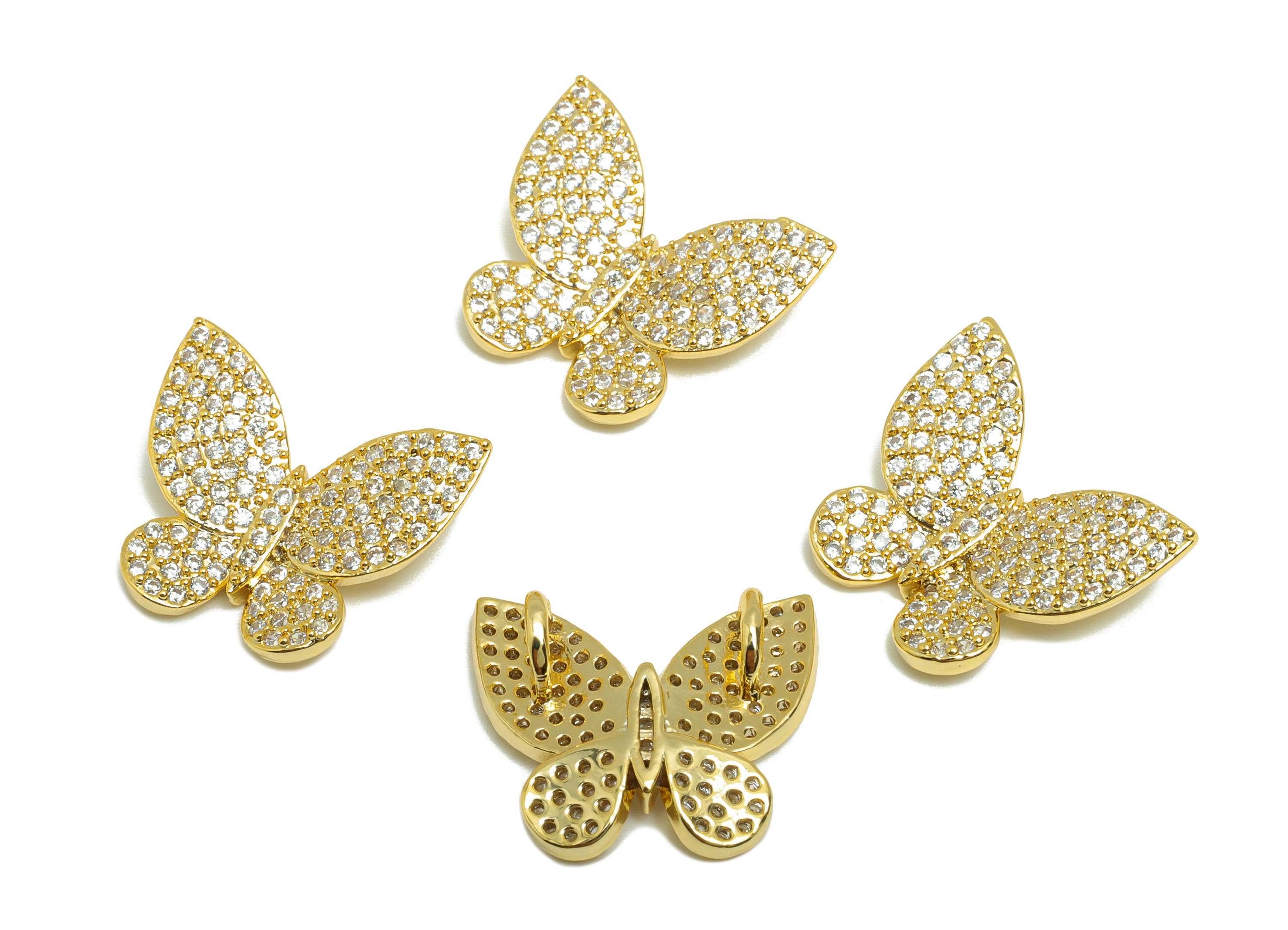 Brass Butterfly Connector - Gold Zircon Butterfly Charm for Necklace - CZ Animal Connector - 18K Real Gold Plating - 16.7x14x4.9mm - RGP8841 - DOMEDBAZAAR