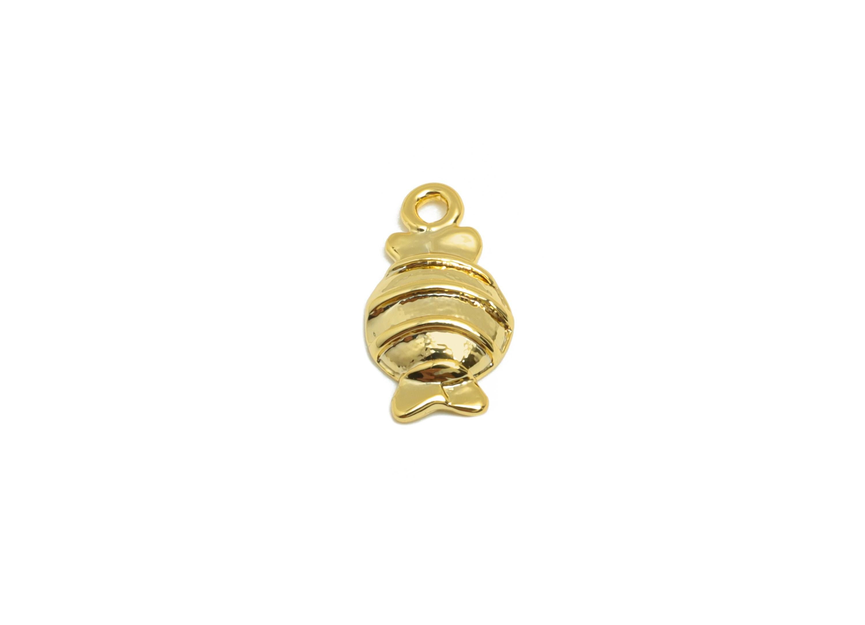 Brass Candy Earring Charm - Gold Mini Candy Charm for Baby - Tiny Candy Pendant with Loop - 18K Real Gold Plating - 10.8x5.9x2.2mm - RGP8850 - DOMEDBAZAAR