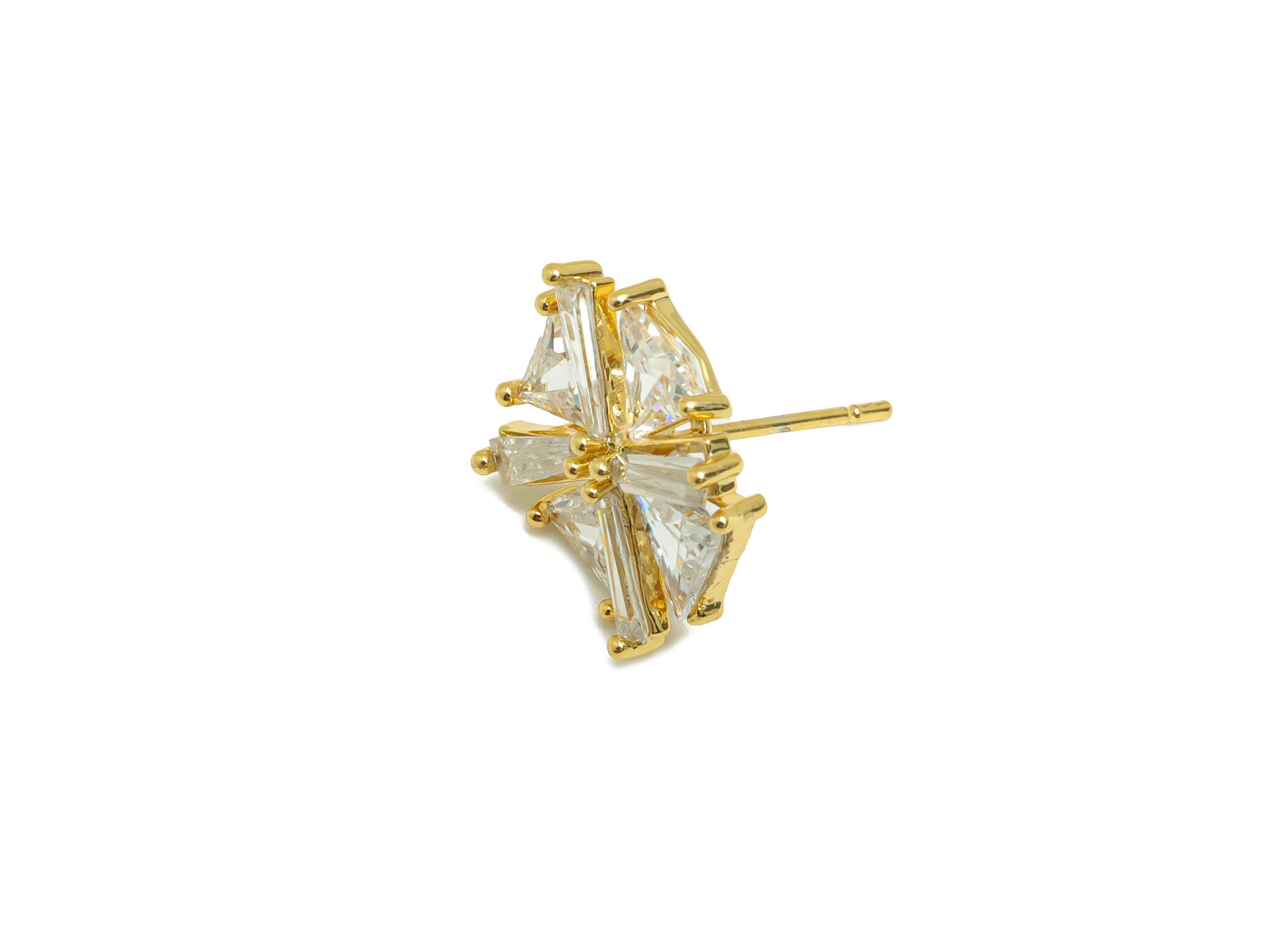 Brass Square Earring Stud - Gold Zircon Windmill Earring Post for Women - Daily Wear Earring - 18K Real Gold Plated -15.6x12.9x4mm - RGP8852 - DOMEDBAZAAR