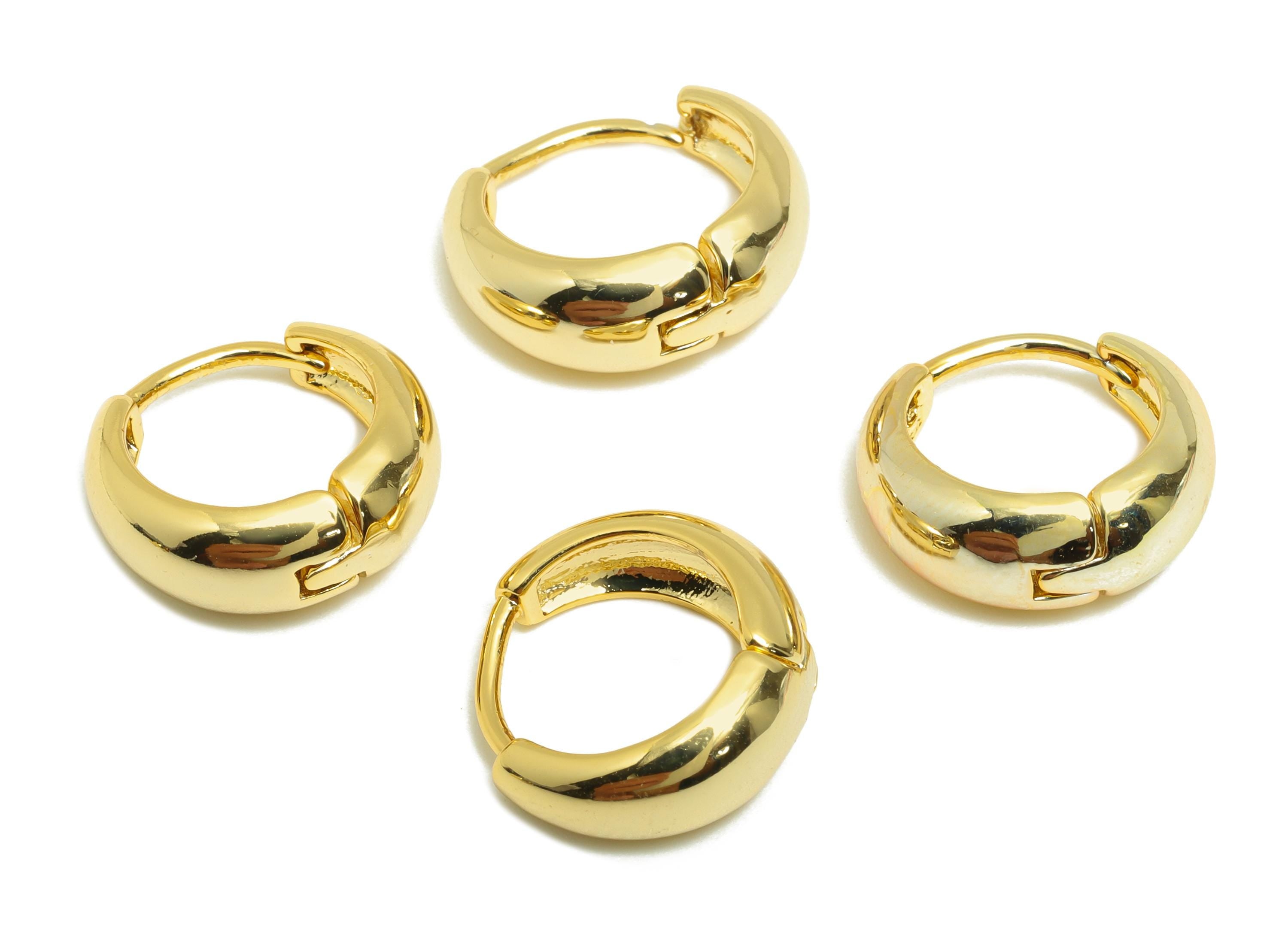 Brass Thick Hoop Earring - Gold Circle Huggie Earring - Minimalist Daily Wear Earring - 18K Real Gold Plating - 14.6x14x6mm - RGP9059 - DOMEDBAZAAR