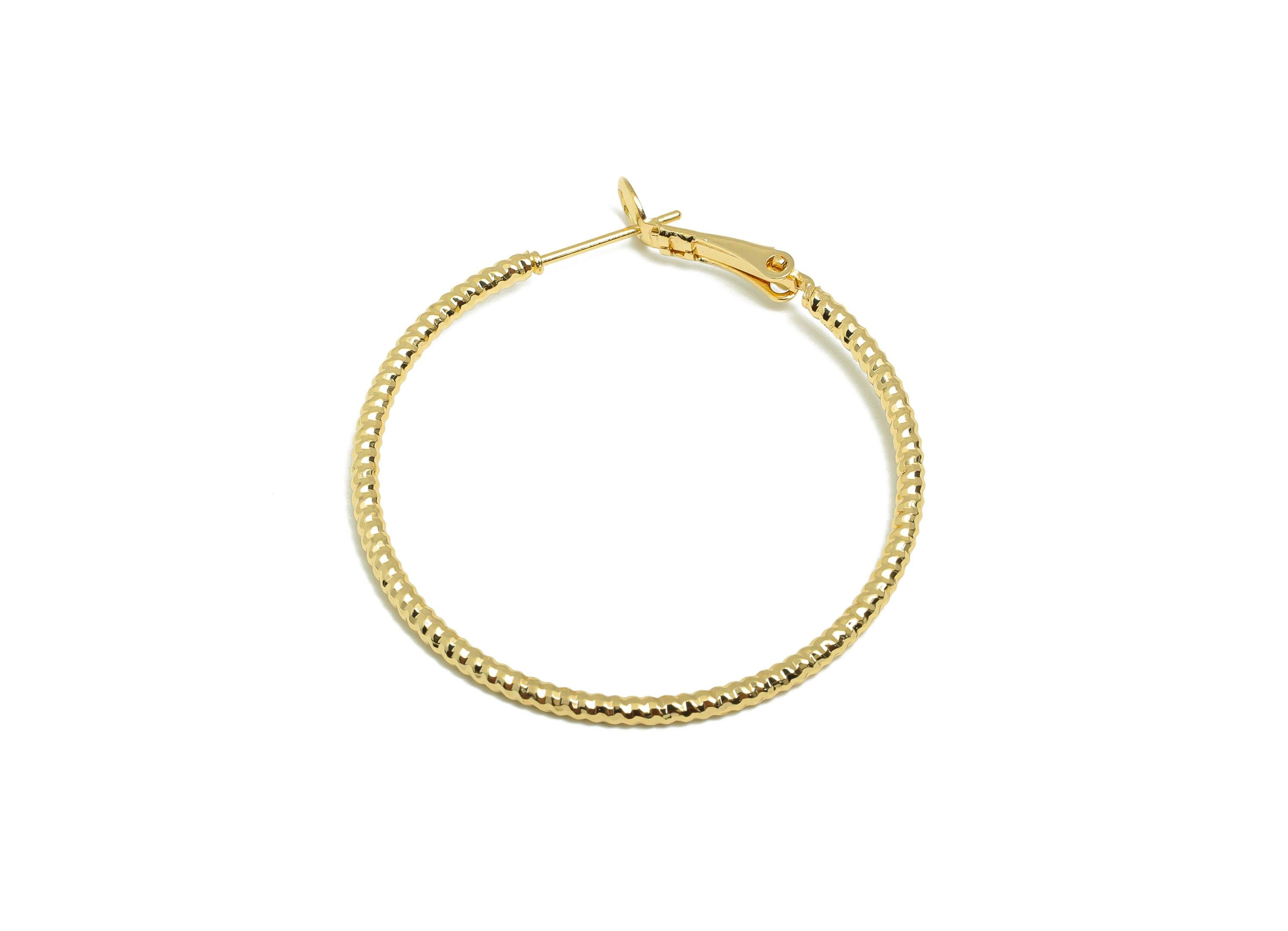 Brass Circle Hoop Earring - Gold Multifaceted Huggie Earring - Daily Wear Hinged Back Ear - 18K Real Gold Plating -41.8x40.4x1.93mm- RGP9103 - DOMEDBAZAAR