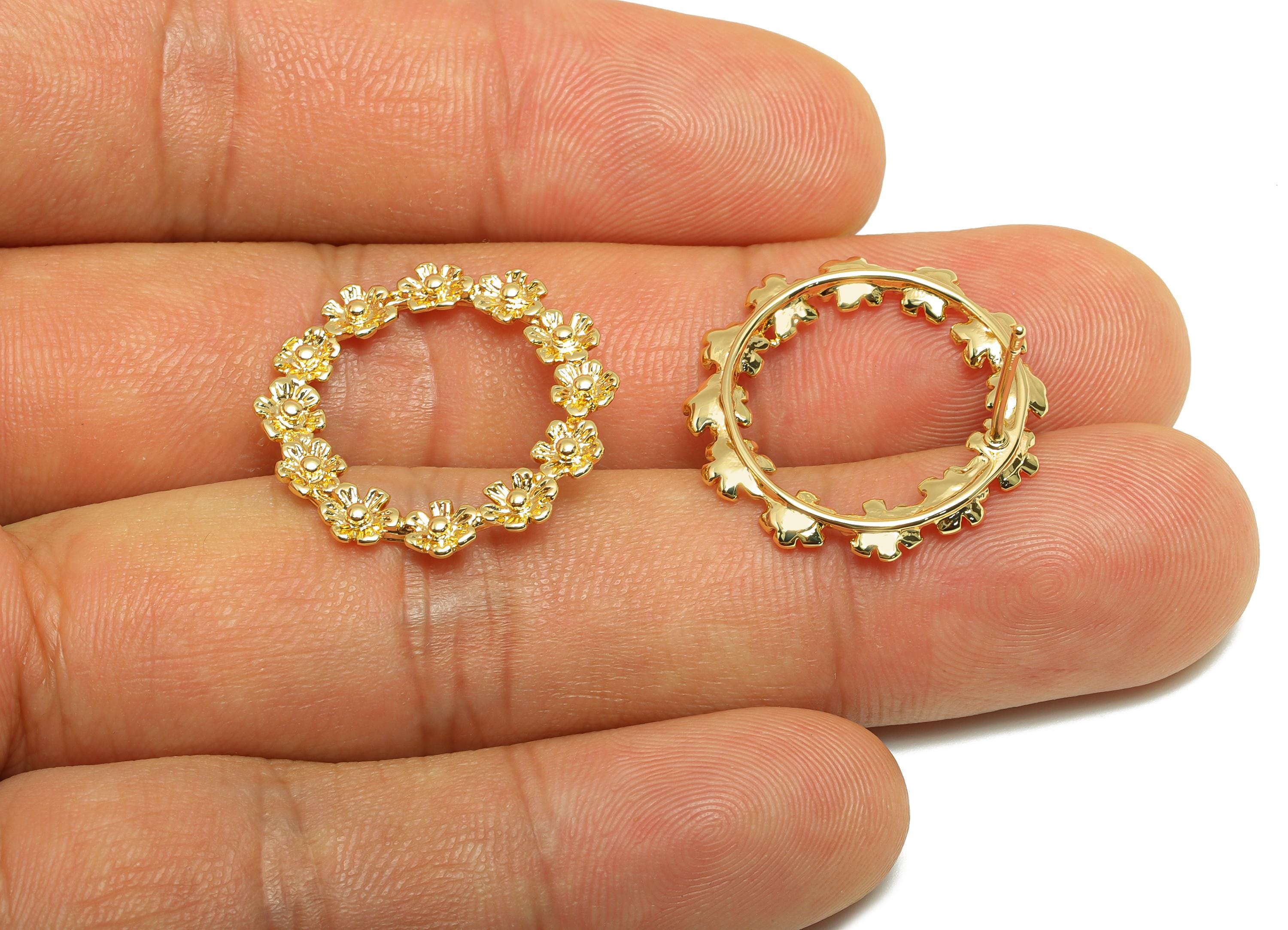 Brass Flower Earring Stud - Gold Circle Earring Post for Girls - Textured Daily Wear Ear - 18K Real Gold Plated -23.24x23.28x2.26mm -RGP9108 - DOMEDBAZAAR