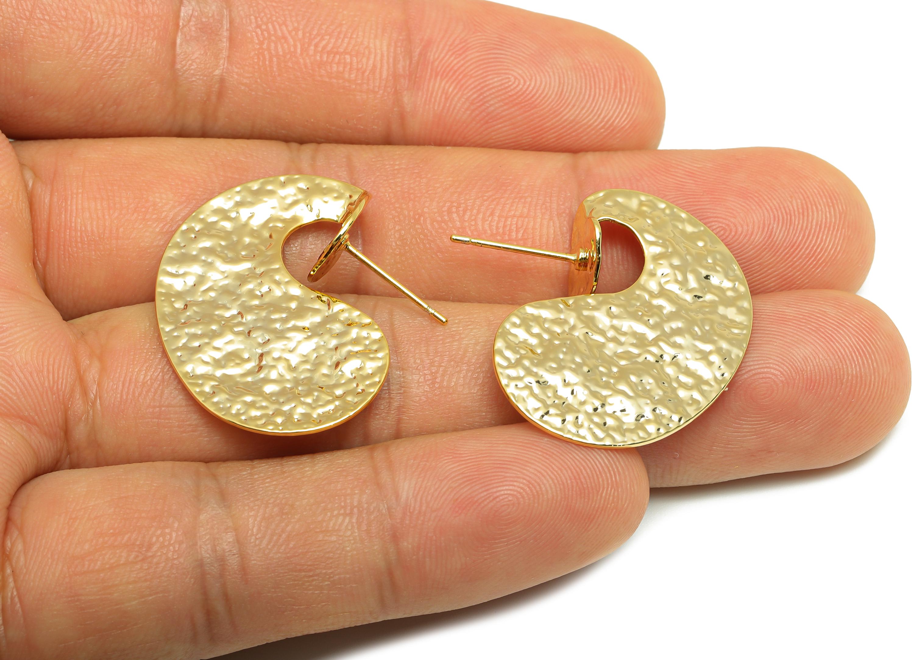 Brass Spiral Earring Stud - Gold Hammered Earring Post for Girls - Daily Wear Earring - 18K Real Gold Plating - 28.77x26.11x0.65mm - RGP9111 - DOMEDBAZAAR