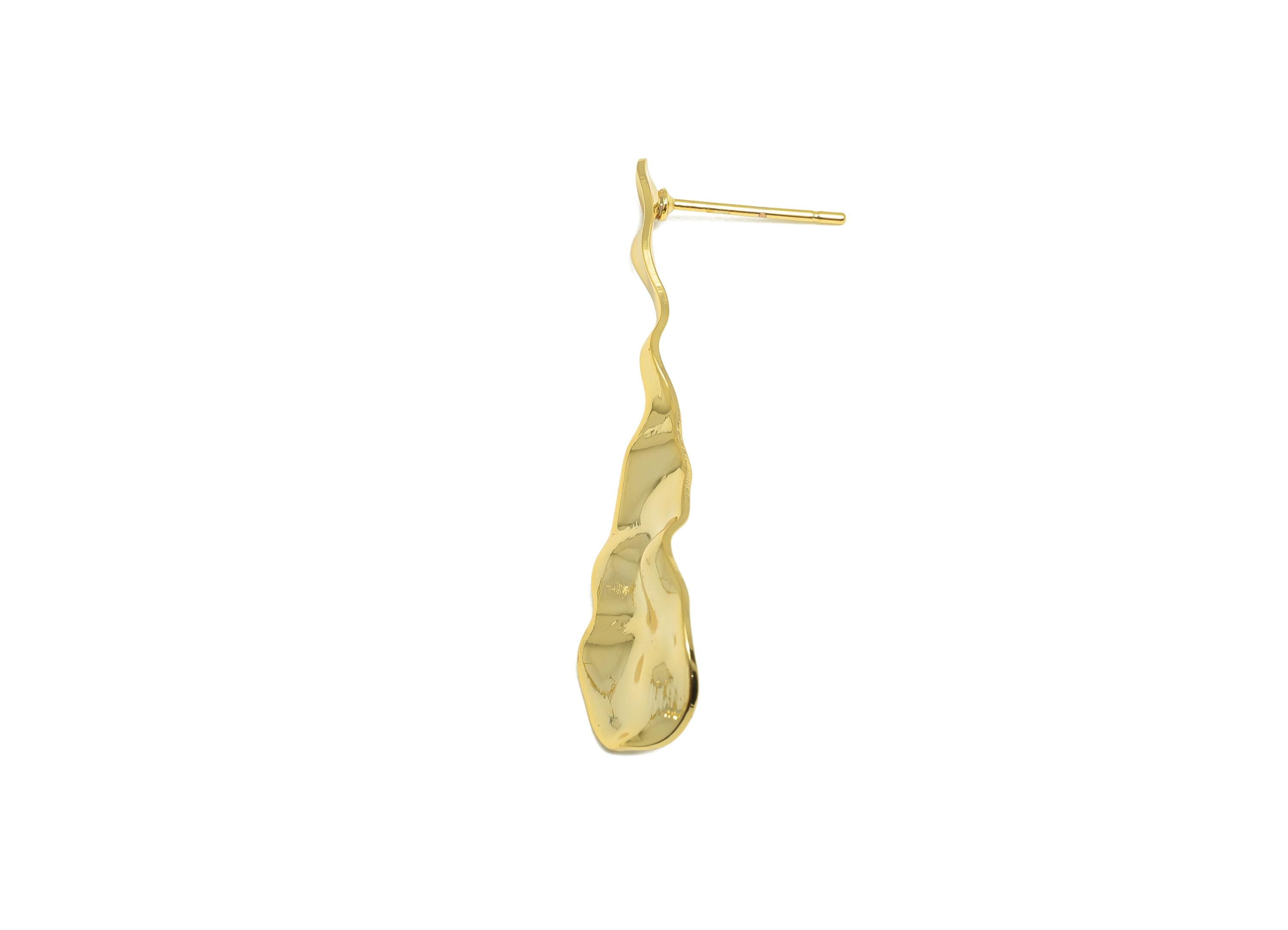 Brass Teardrop Earring Stud - Gold Hammered Earring Post for Girls - Daily Wear Earring - 18K Real Gold Plating -43.17x11.27x1.16mm- RGP9117 - DOMEDBAZAAR