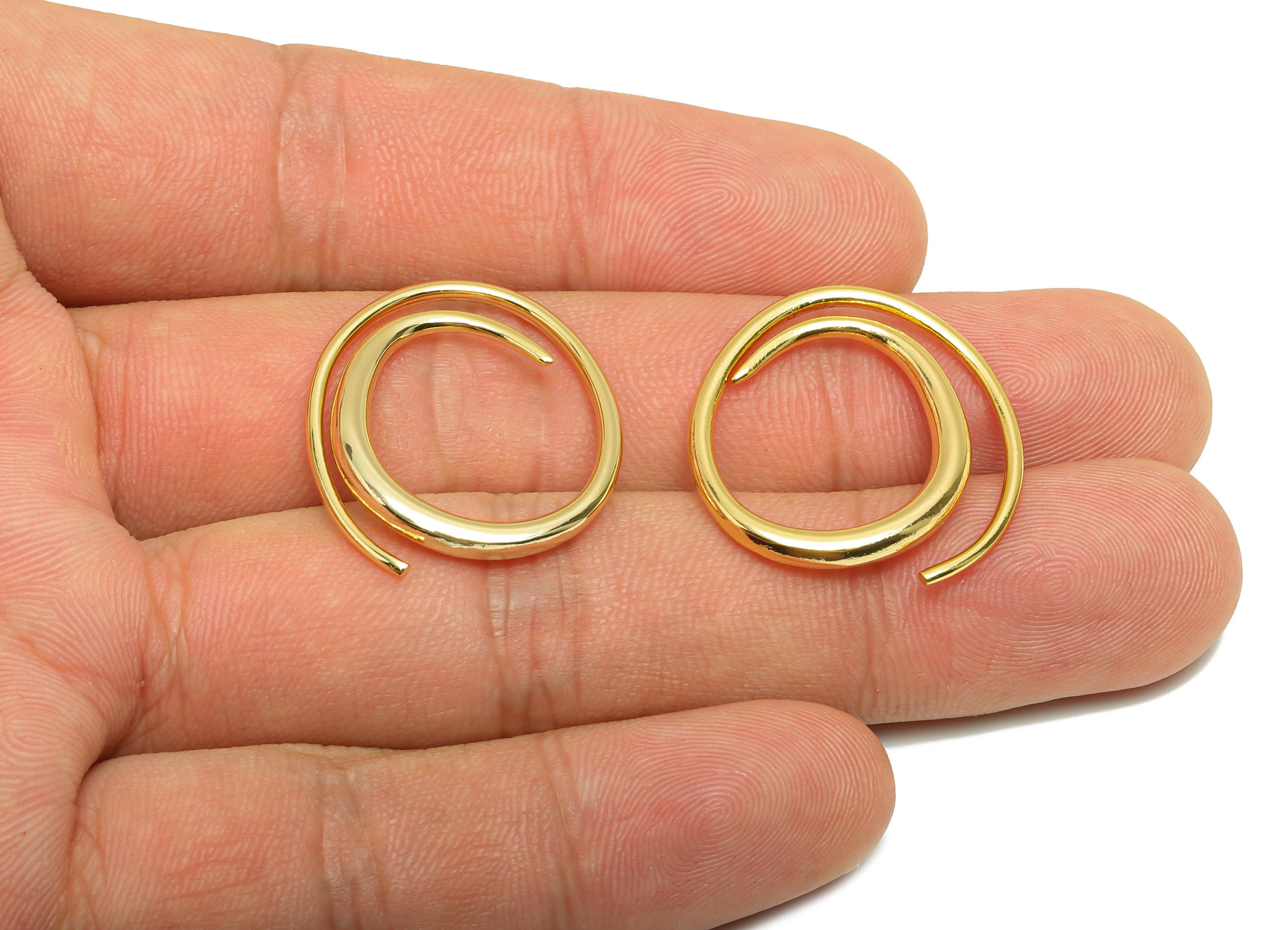 Brass Spiral Earring Wire - Gold Circle Earring Wire for Woman&#39;s - Minimalist Earring Wire - 18K Real Gold Plating - 25.4x23x2.74mm- RGP8859 - DOMEDBAZAAR