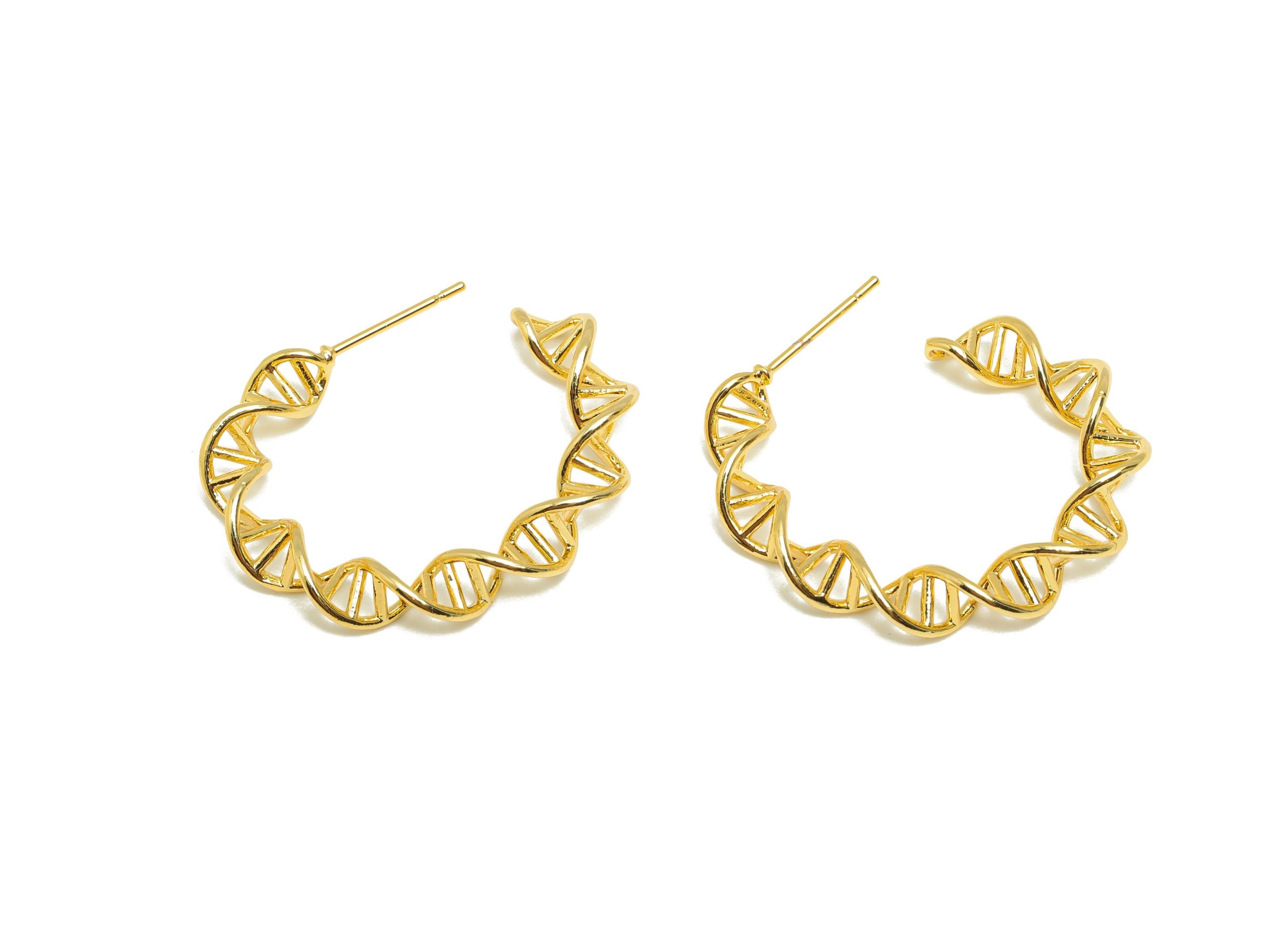Brass Circle Earring Stud - Gold Wave DNA Earring Post for Women - C Hoop Daily Wear Earring - 18K Real Gold Plated -32x26.7x4.9mm - RGP8861 - DOMEDBAZAAR