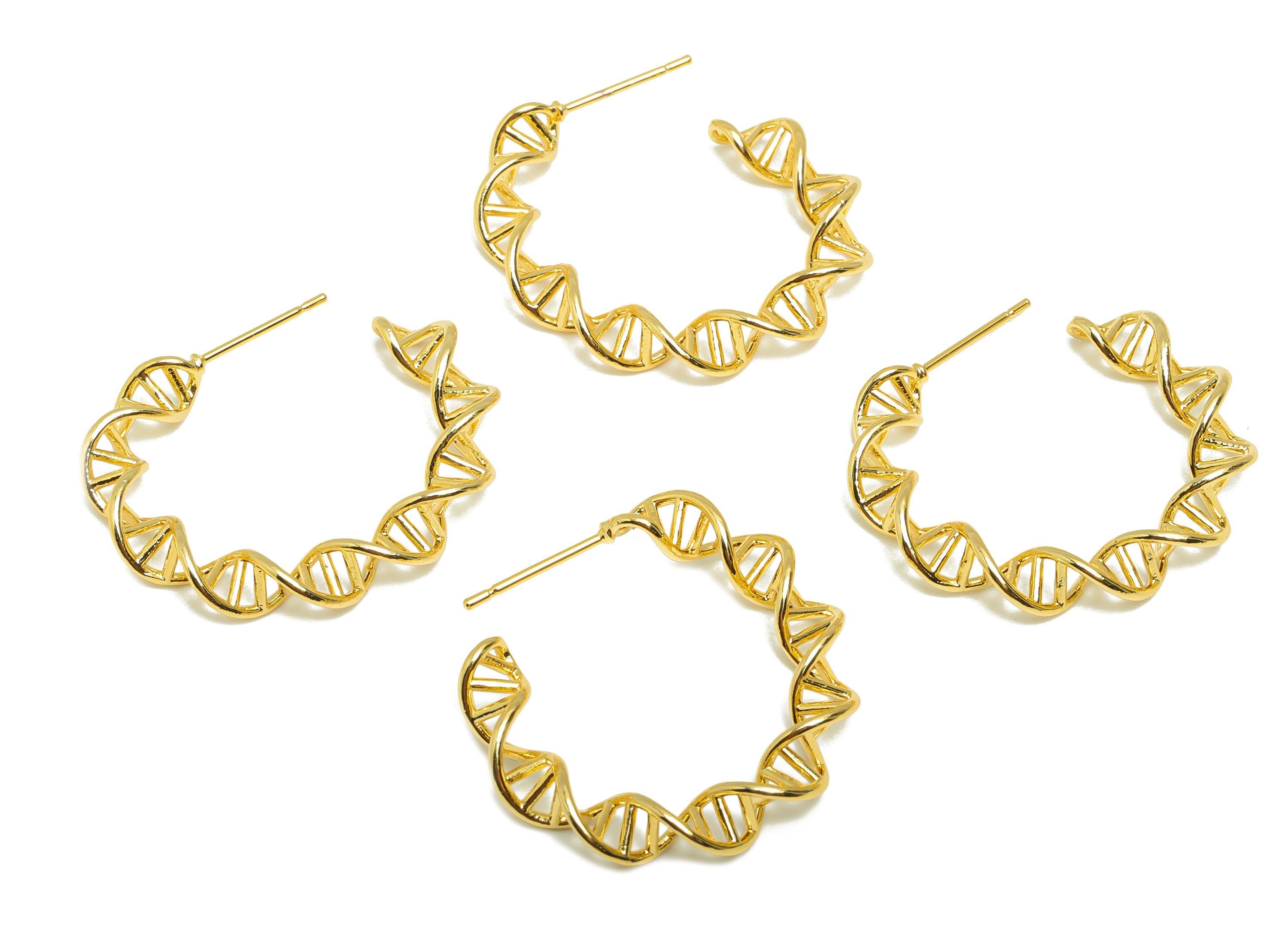 Brass Circle Earring Stud - Gold Wave DNA Earring Post for Women - C Hoop Daily Wear Earring - 18K Real Gold Plated -32x26.7x4.9mm - RGP8861 - DOMEDBAZAAR