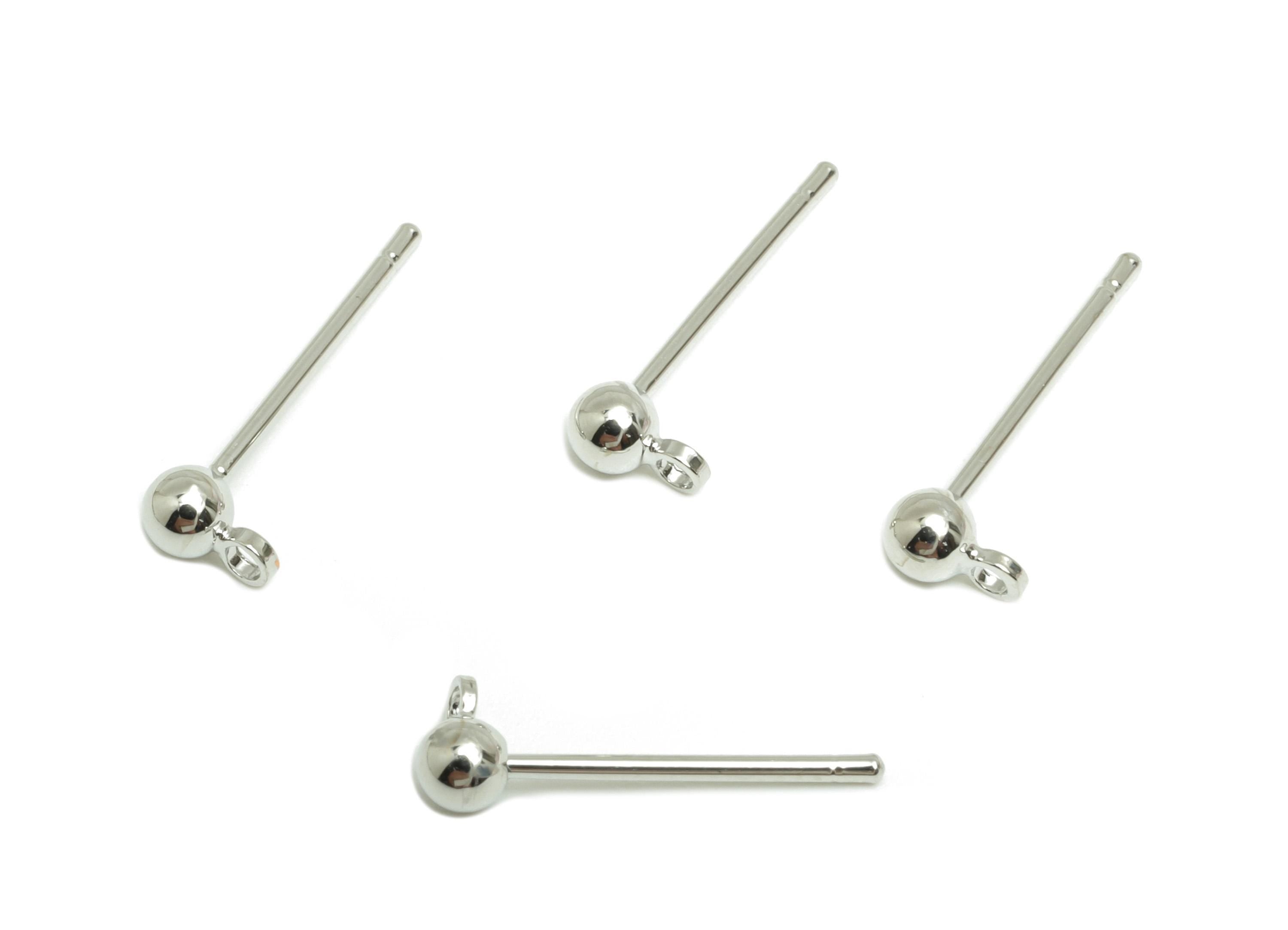 Brass Earring Stud - Brass Craft Component Stud - Brass Ball Earring With Loop - 18K Real White Gold Plating - 5x3x3mm - RGP10217-3 - DOMEDBAZAAR