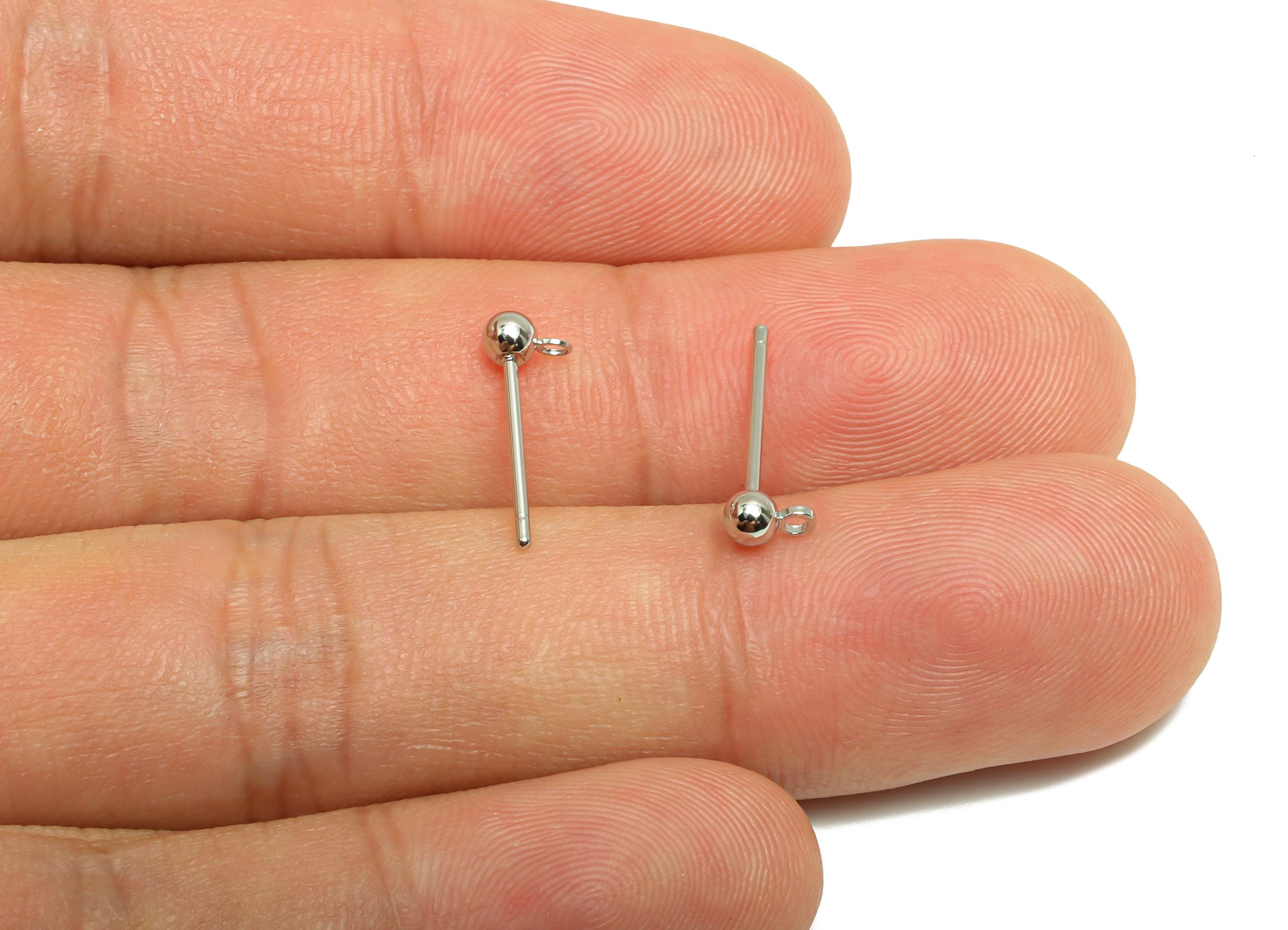 Brass Earring Stud - Brass Craft Component Stud - Brass Ball Earring With Loop - 18K Real White Gold Plating - 5x3x3mm - RGP10217-3 - DOMEDBAZAAR