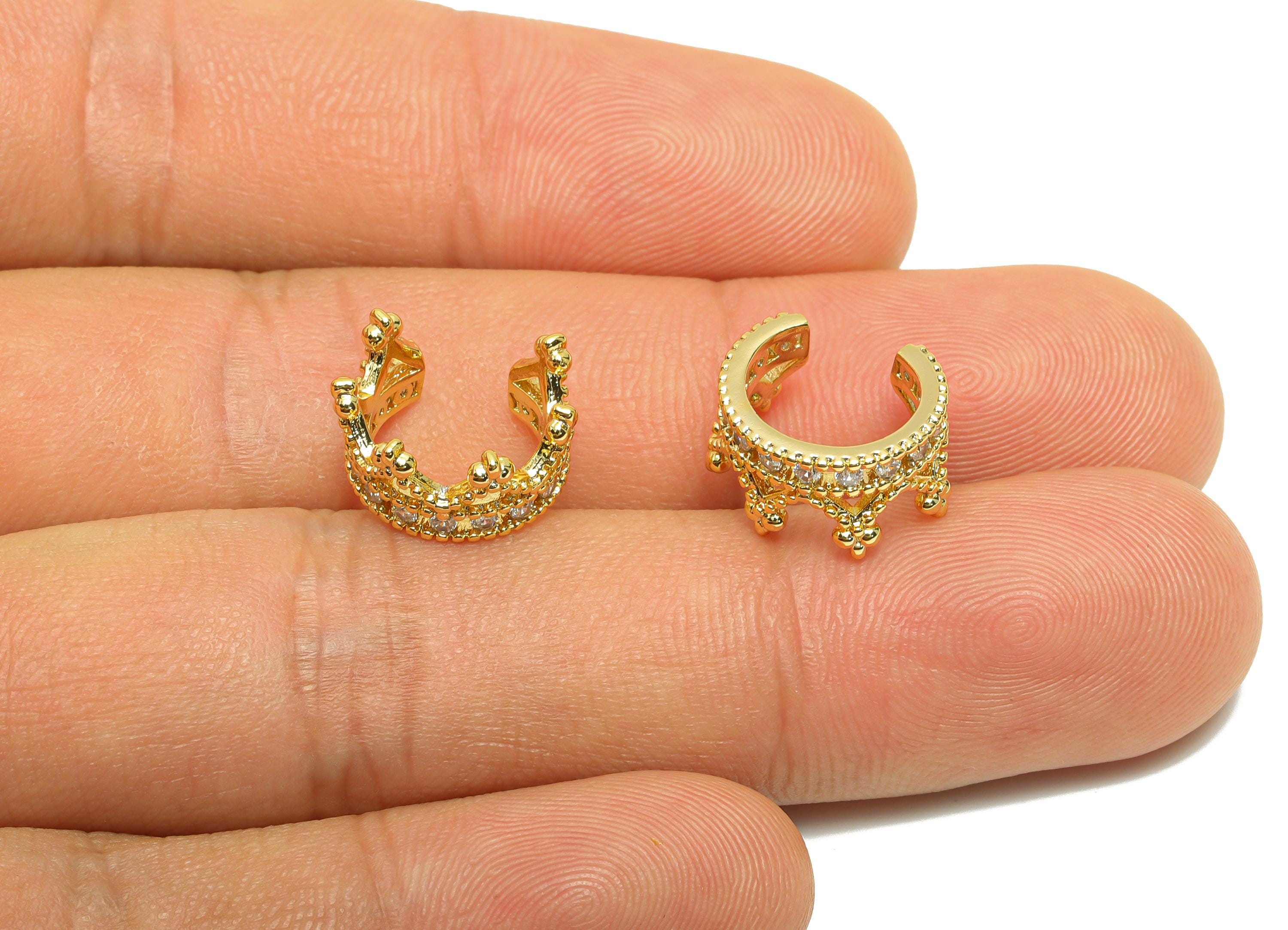 Brass Crown Cuff Earring - Gold Ring with Crystal Accents - Cubic Zircon Open Cuff Earring - 18K Real Gold Plating - 13x11.3x6.84mm- RGP8875 - DOMEDBAZAAR