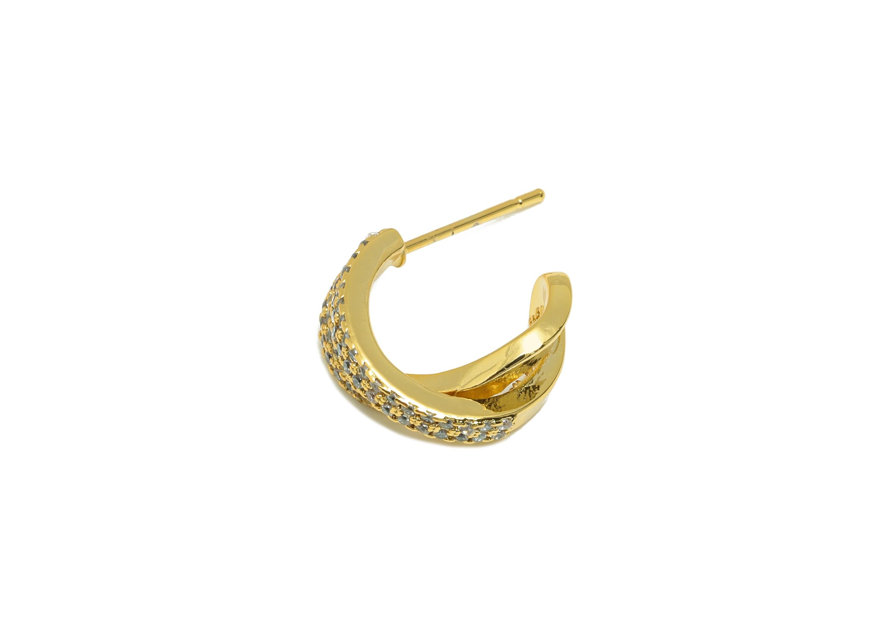 Brass Twisted Hoop Earrings - Gold Cross Earring Post with Zircon - Chunky C Hoop Earrings - 18K Real Gold Plating -20x14.5x6.14mm - RGP8876 - DOMEDBAZAAR