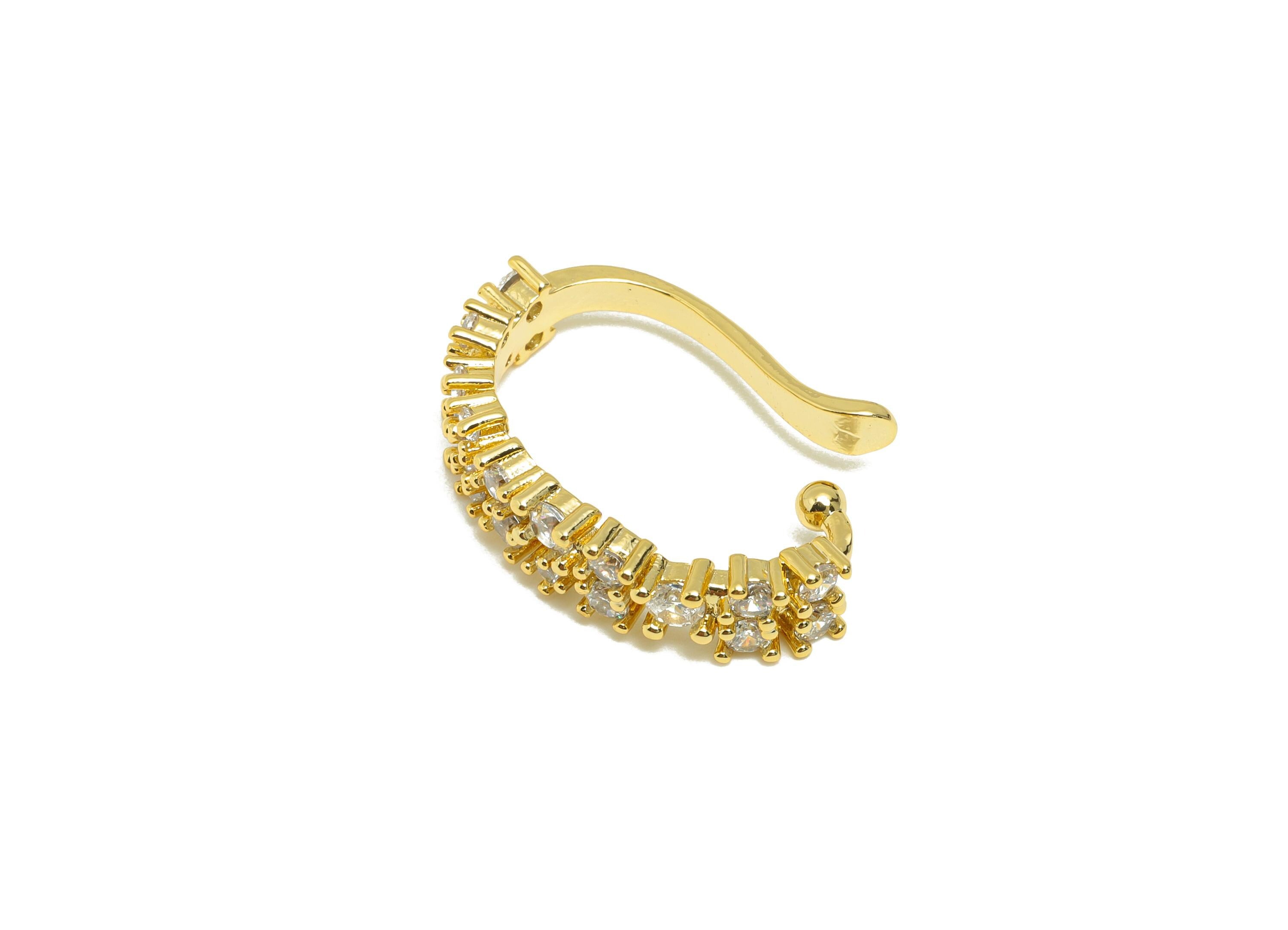 Brass Open Zircon Earring Cuff - Gold Baguette-Cut Crystals Earring - Adjustable Cuff Ear - 18K Real Gold Plating - 22x15.6x5.8mm- RGP8879 - DOMEDBAZAAR